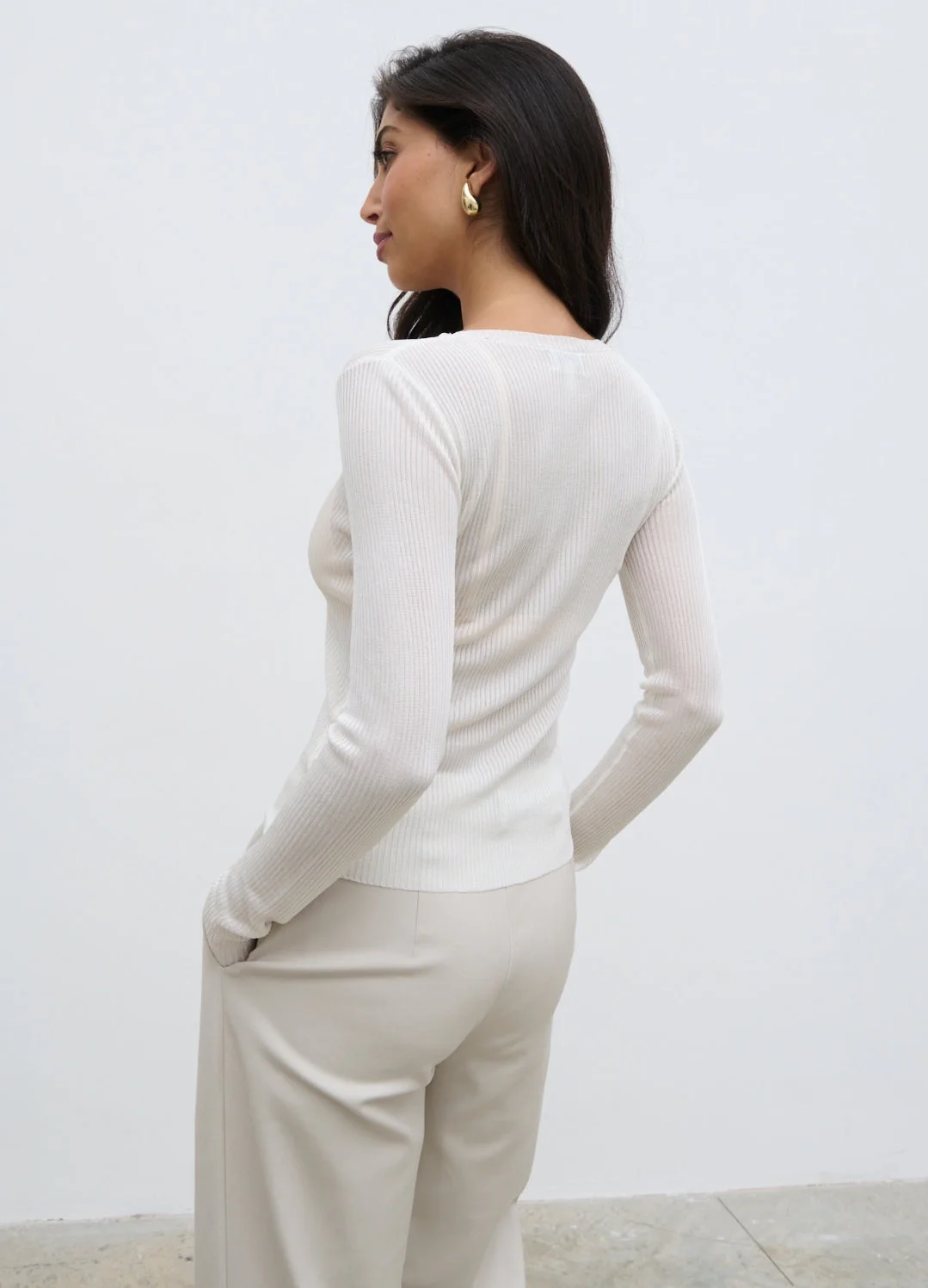 Essie Sheer Knit Top - Cream - Image 5