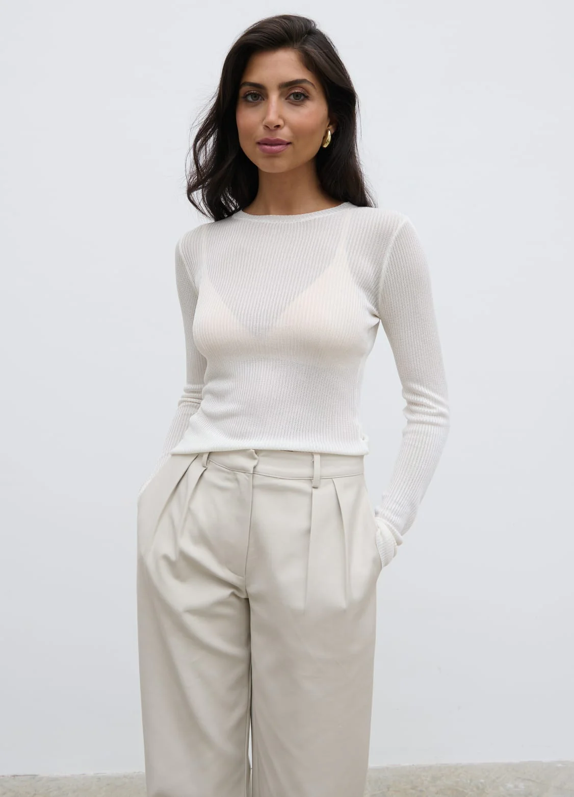 Essie Sheer Knit Top - Cream - Image 6