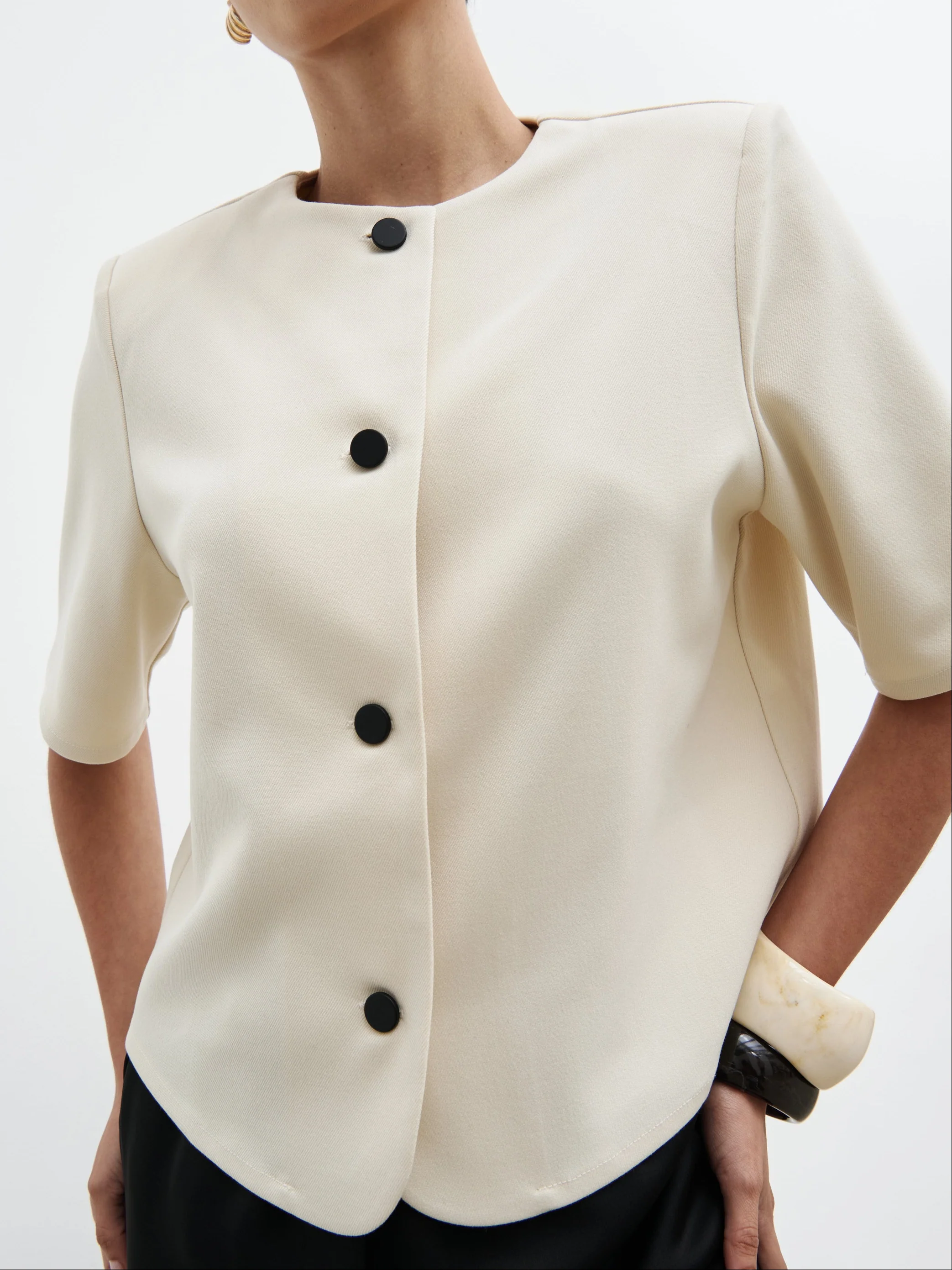 Essie Short Sleeve Button Down Top - Stone - Image 2