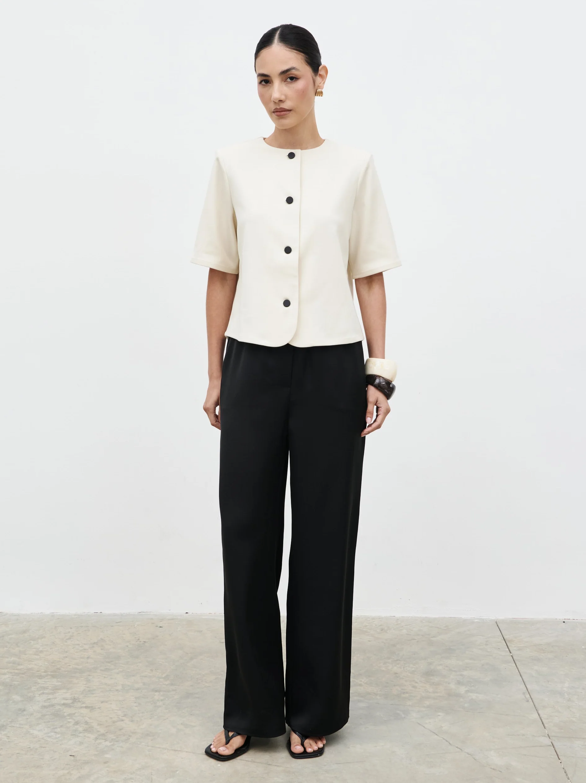 Essie Short Sleeve Button Down Top - Stone - Image 3