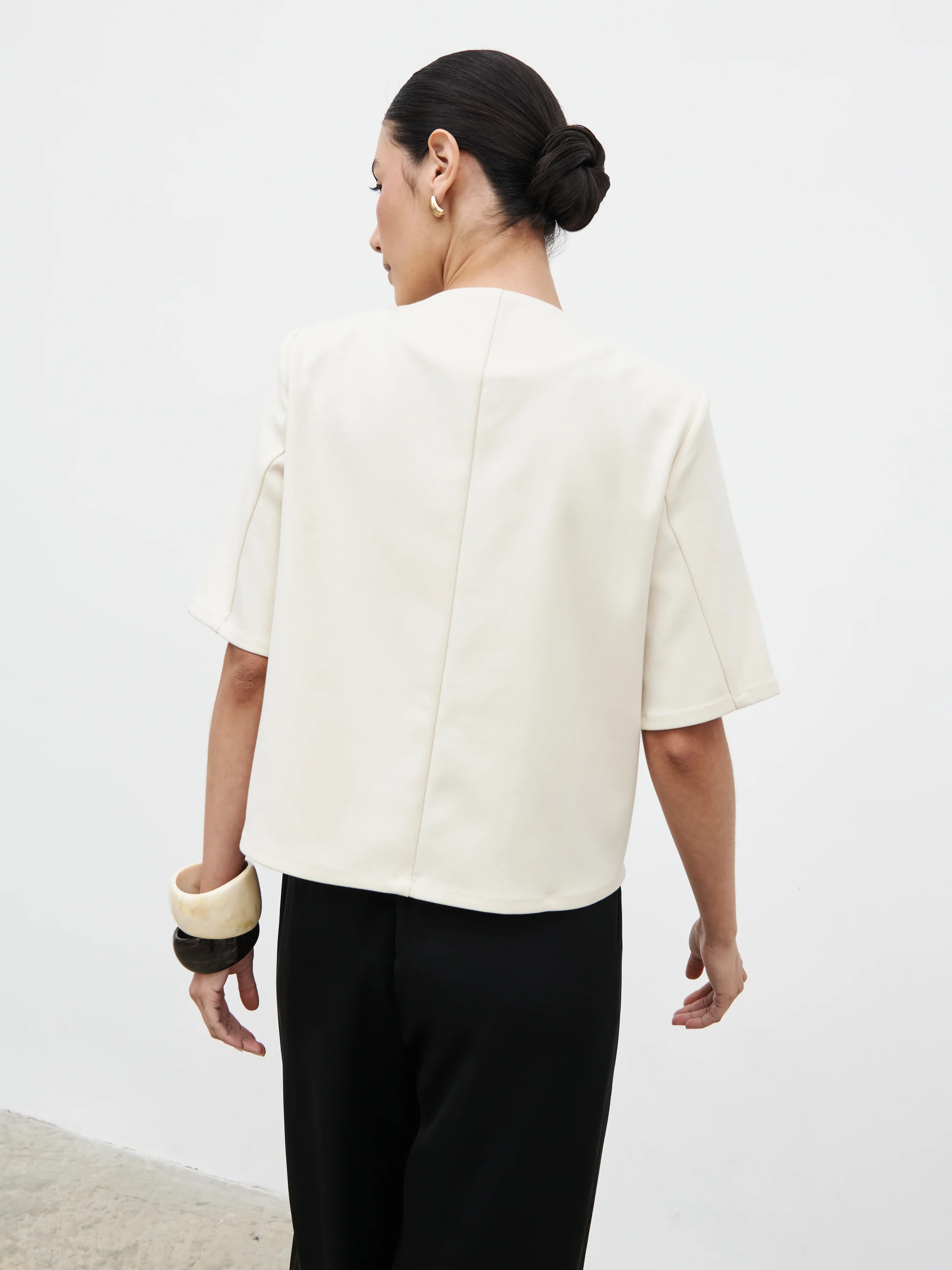 Essie Short Sleeve Button Down Top - Stone - Image 4