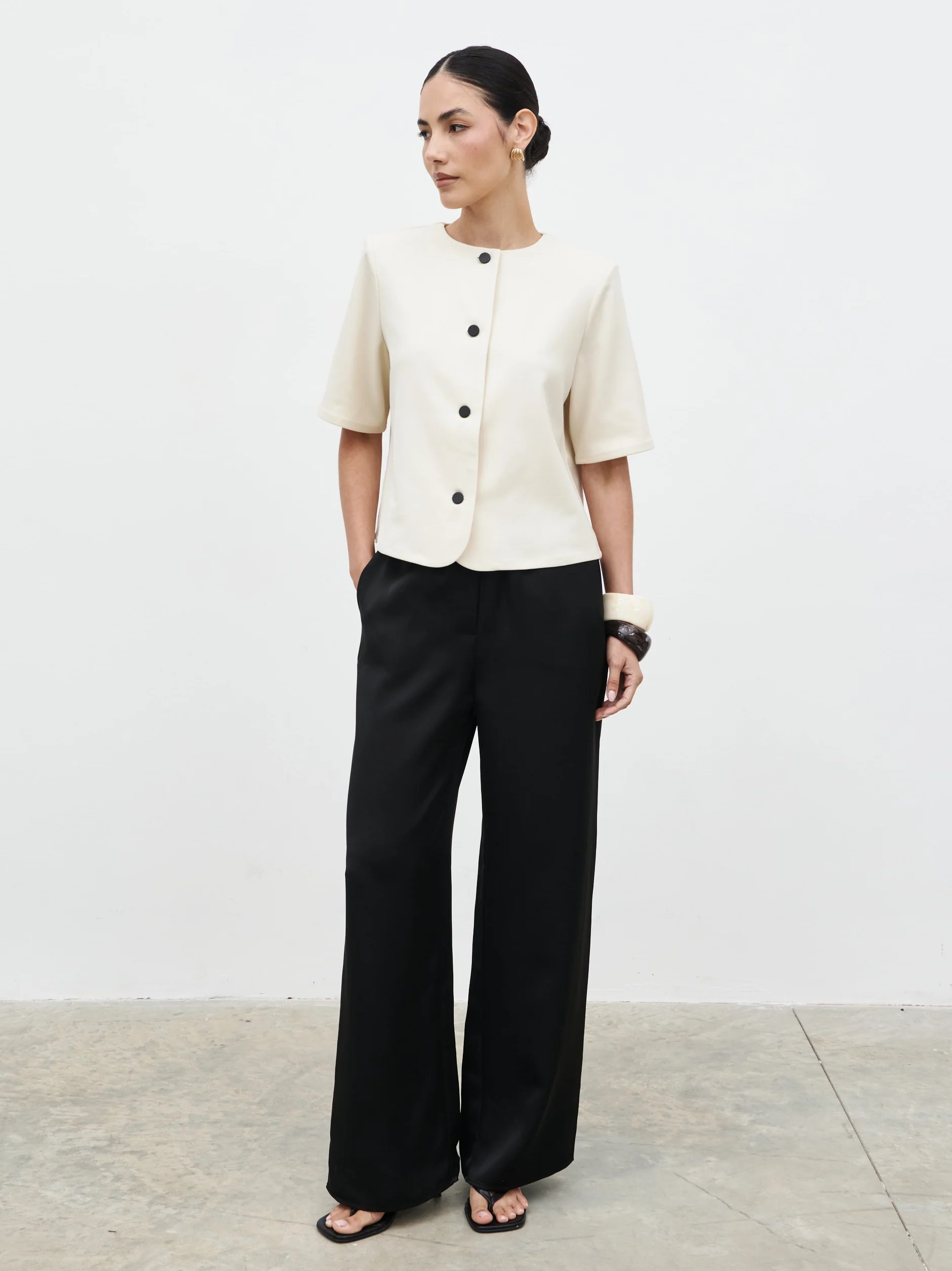 Essie Short Sleeve Button Down Top - Stone - Image 6