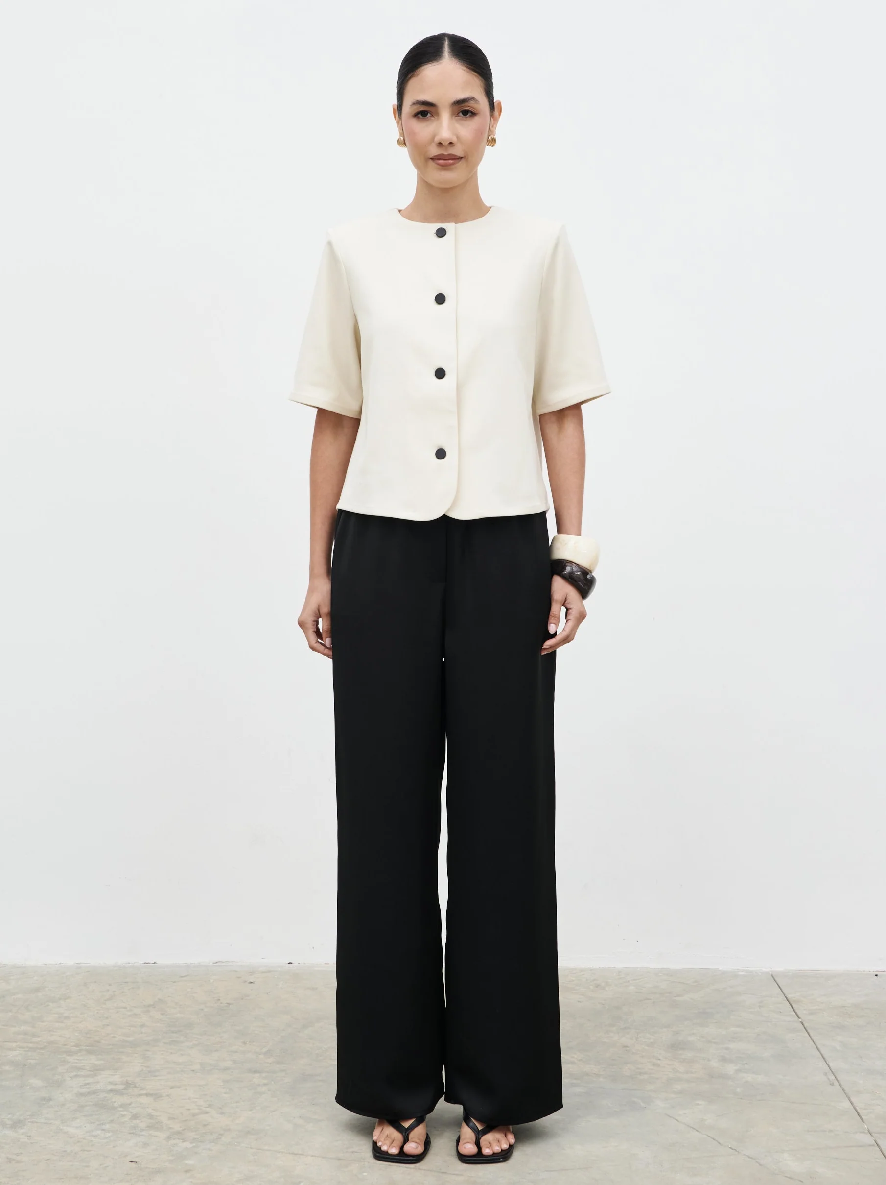 Essie Short Sleeve Button Down Top - Stone - Image 8