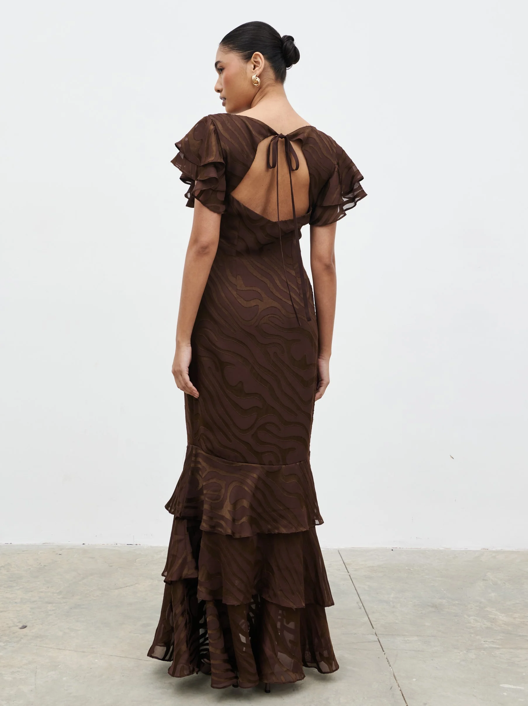 Ester Ruffle Jacquard Maxi Dress - Brown Devore - Image 3
