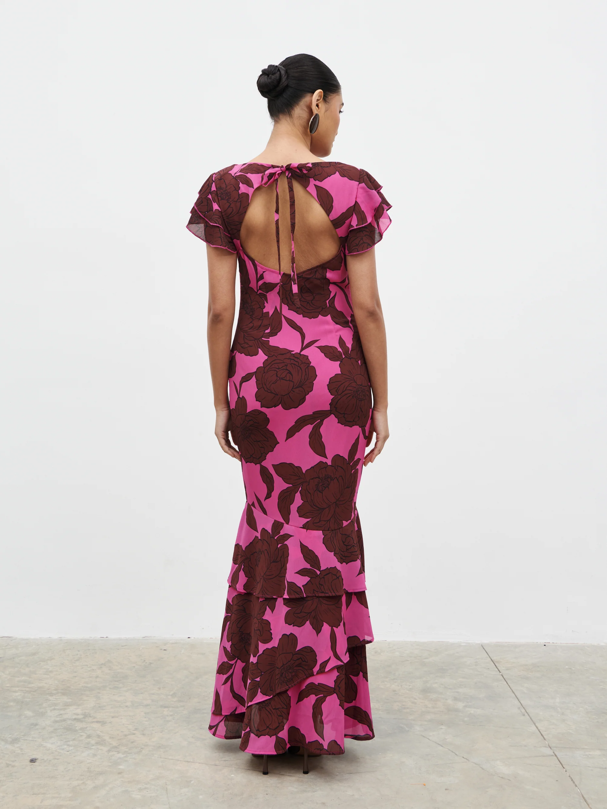 Ester Ruffle Maxi Dress - Brown and Fuchsia Floral - Image 8