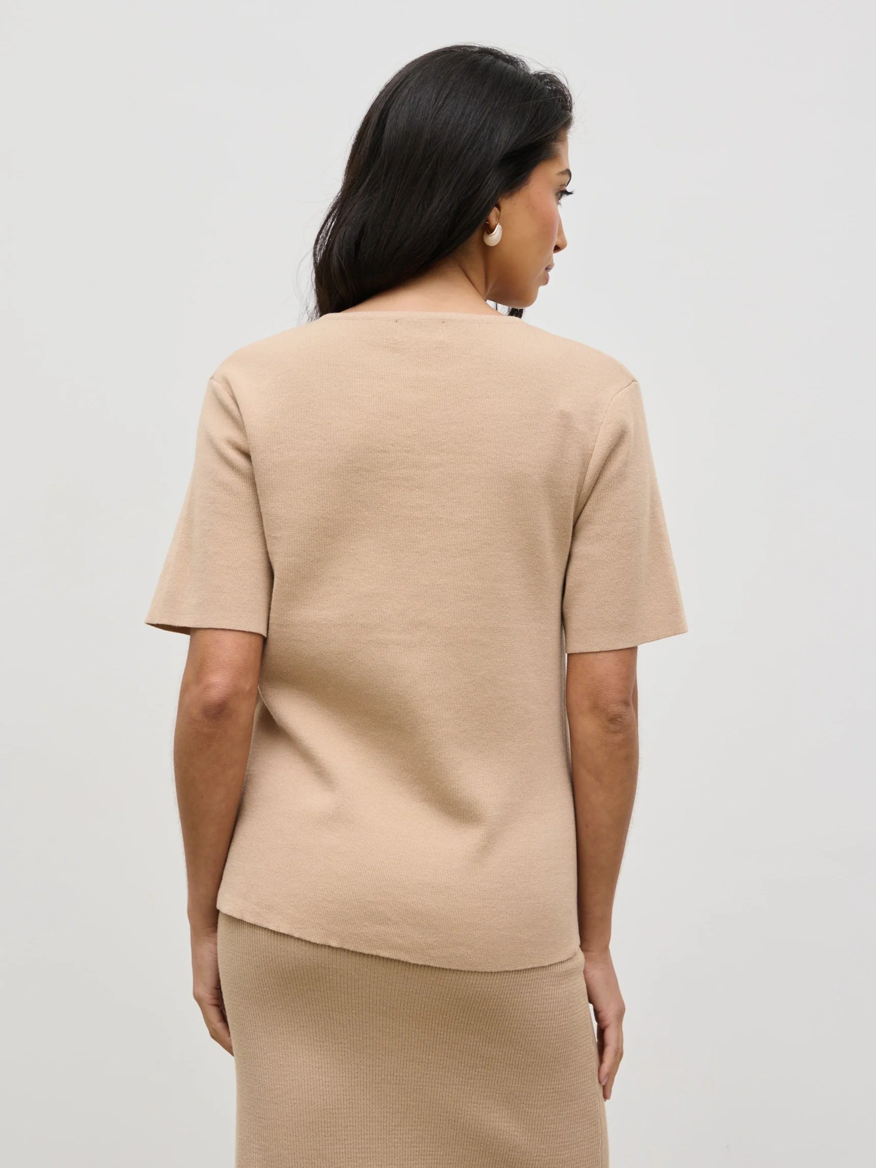 Esther Hardware Short Sleeve Knit Top - Beige - Image 6
