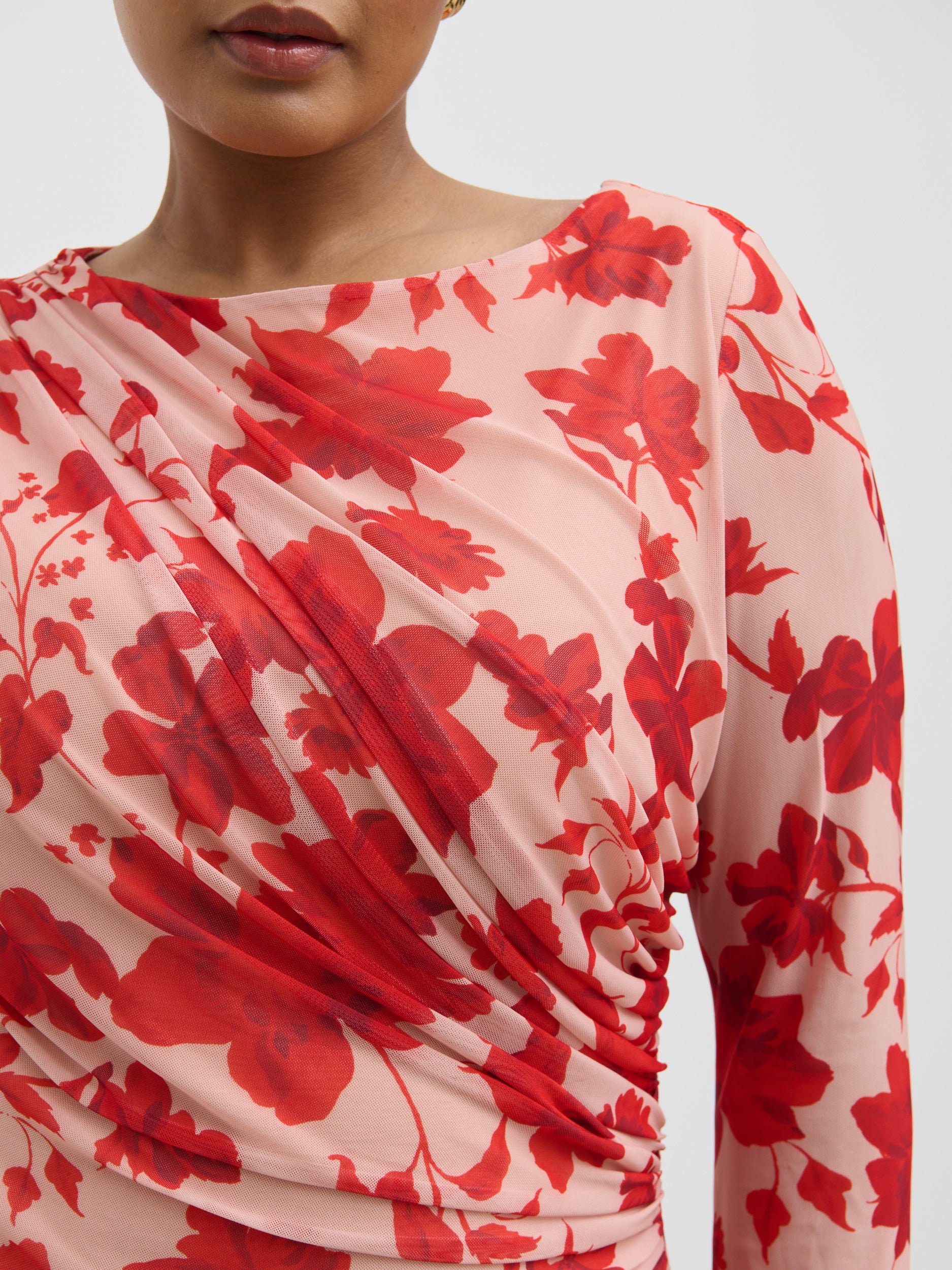 Ethel Long Sleeve Jersey Midaxi Dress Curve - Red Floral - Image 4