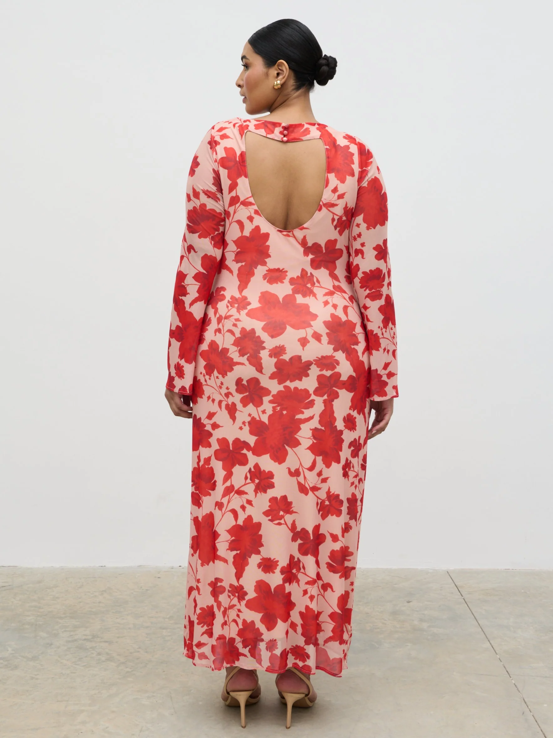 Ethel Long Sleeve Jersey Midaxi Dress Curve - Red Floral - Image 6