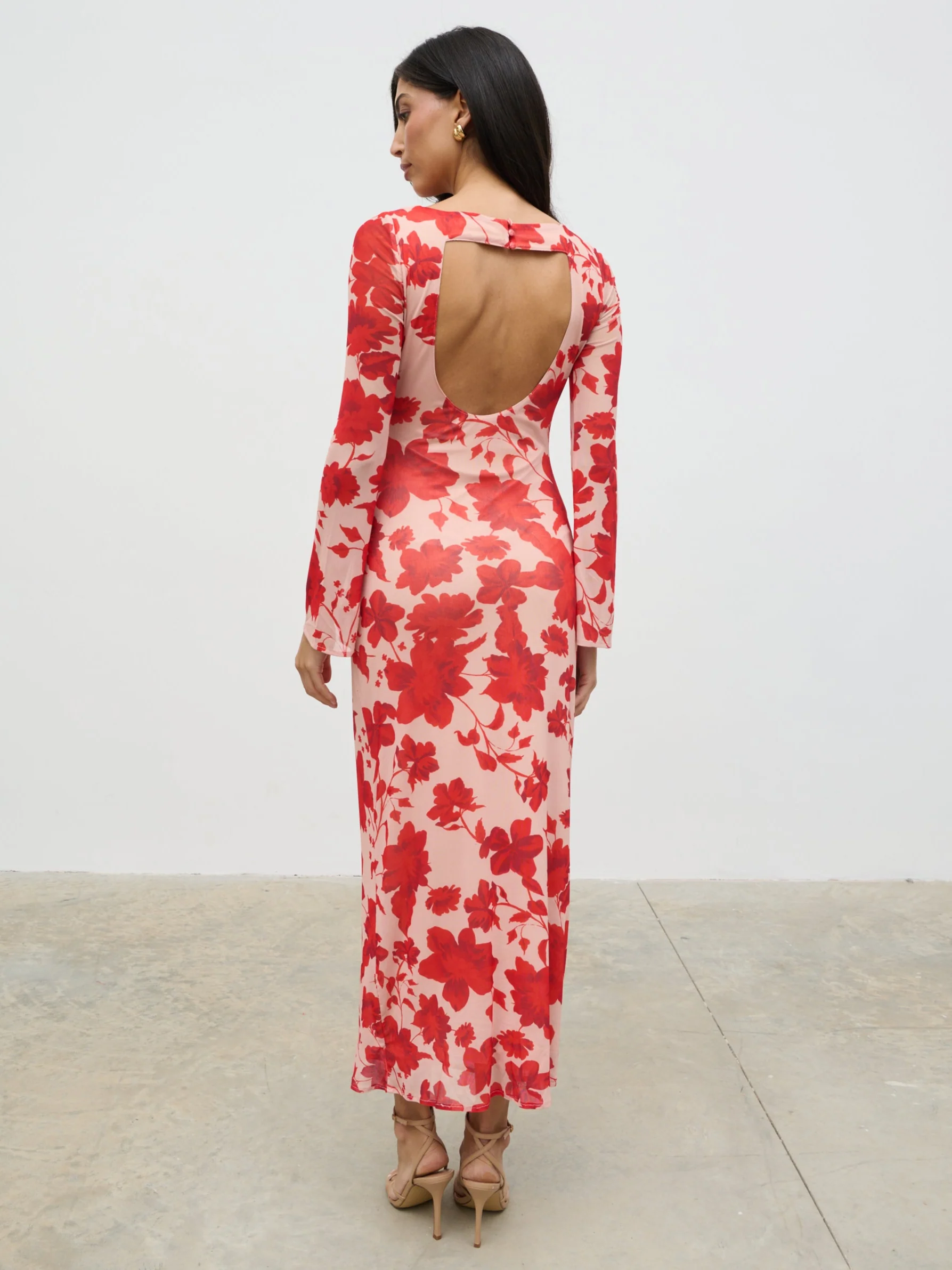 Ethel Long Sleeve Jersey Midaxi Dress - Red Floral - Image 5