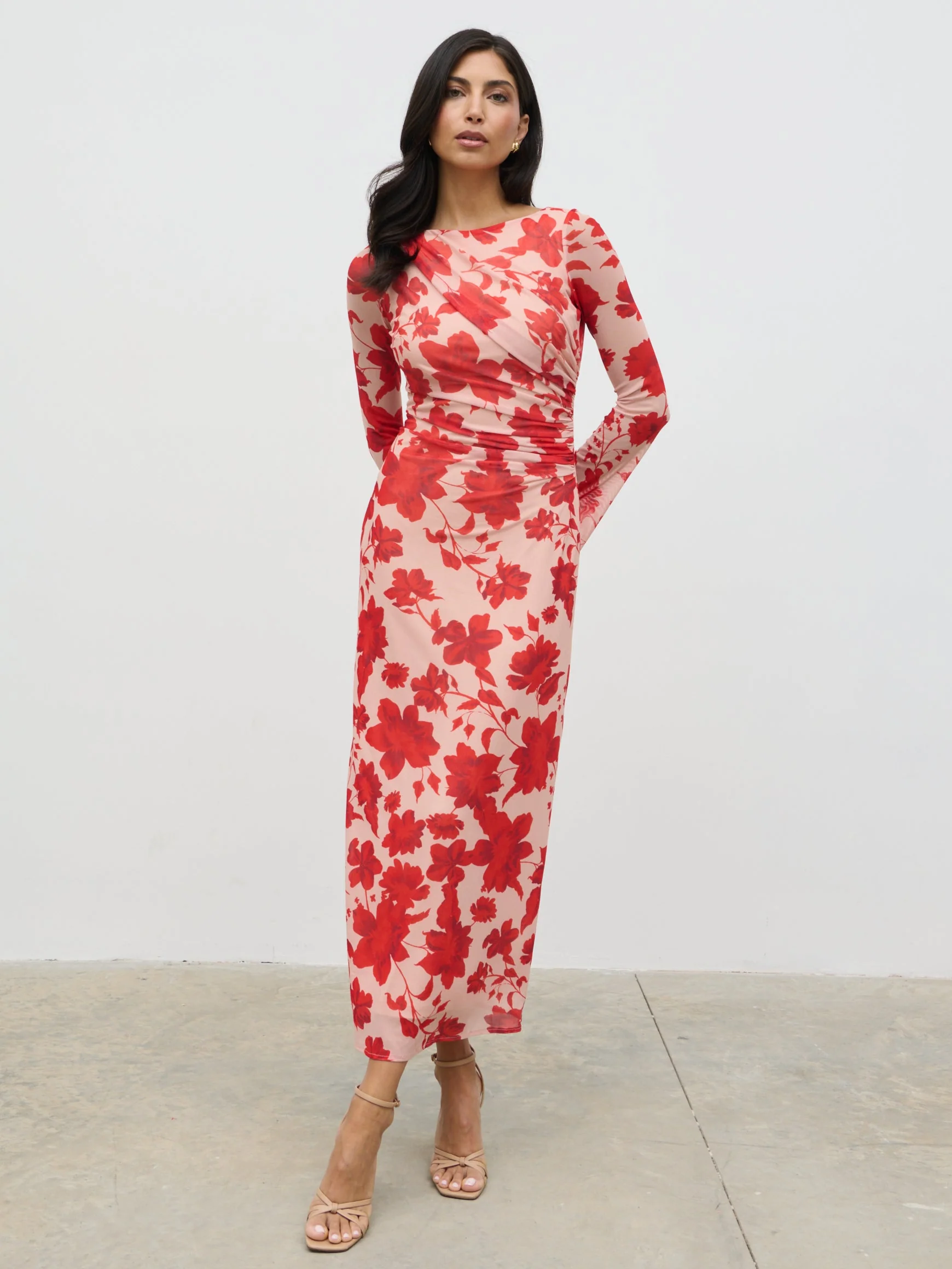 Ethel Long Sleeve Jersey Midaxi Dress - Red Floral - Image 6