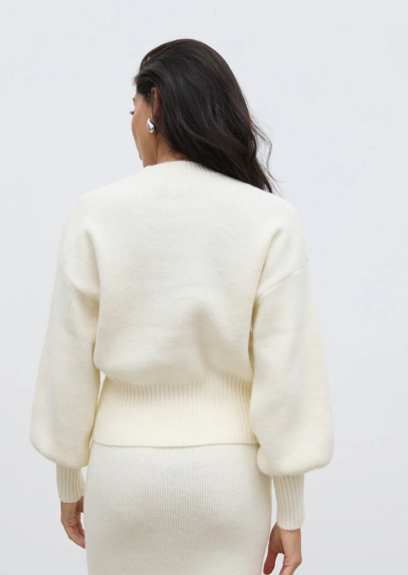 Etta Knit Bomber Jacket - Cream - Image 5