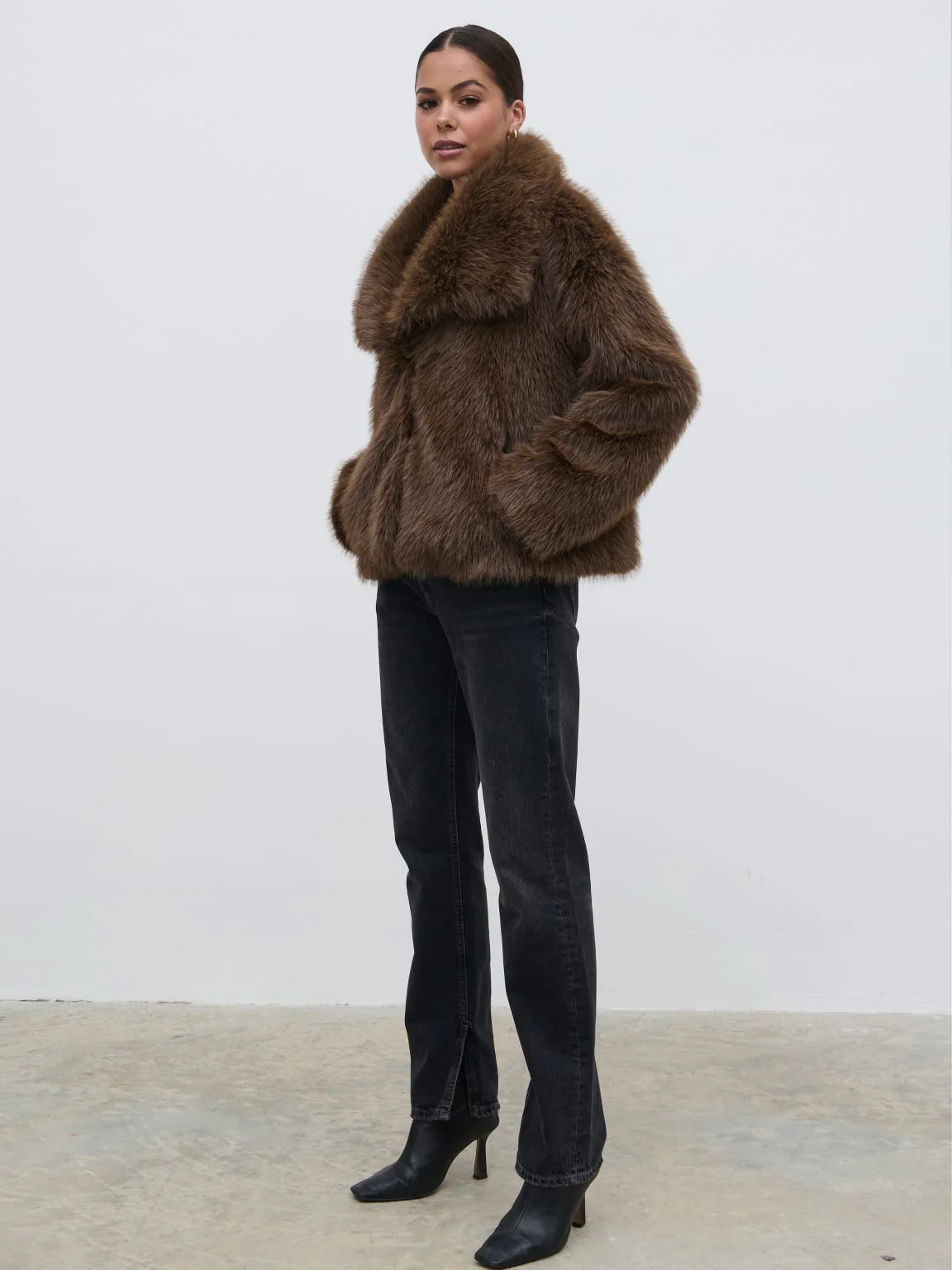 Ettalie Short Faux Fur Coat - Brown - Image 3