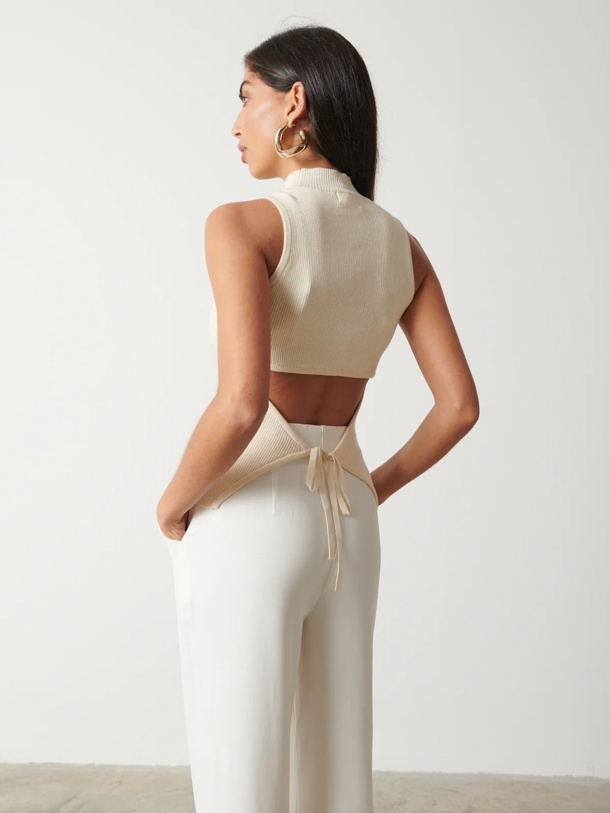 Eva Backless Knit Top - Cream - Image 4