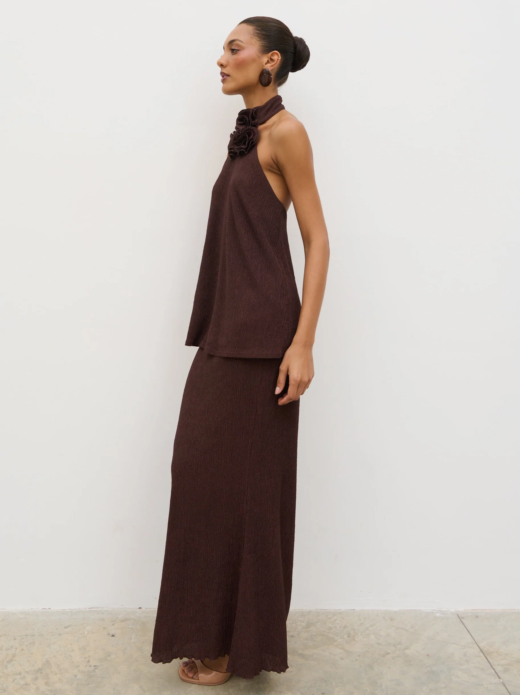 Evalina Corsage Halterneck Top - Brown - Image 3