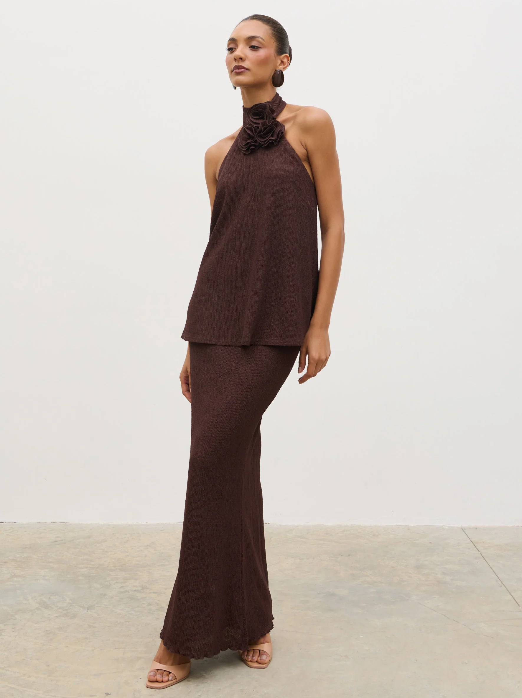 Evalina Corsage Halterneck Top - Brown - Image 5