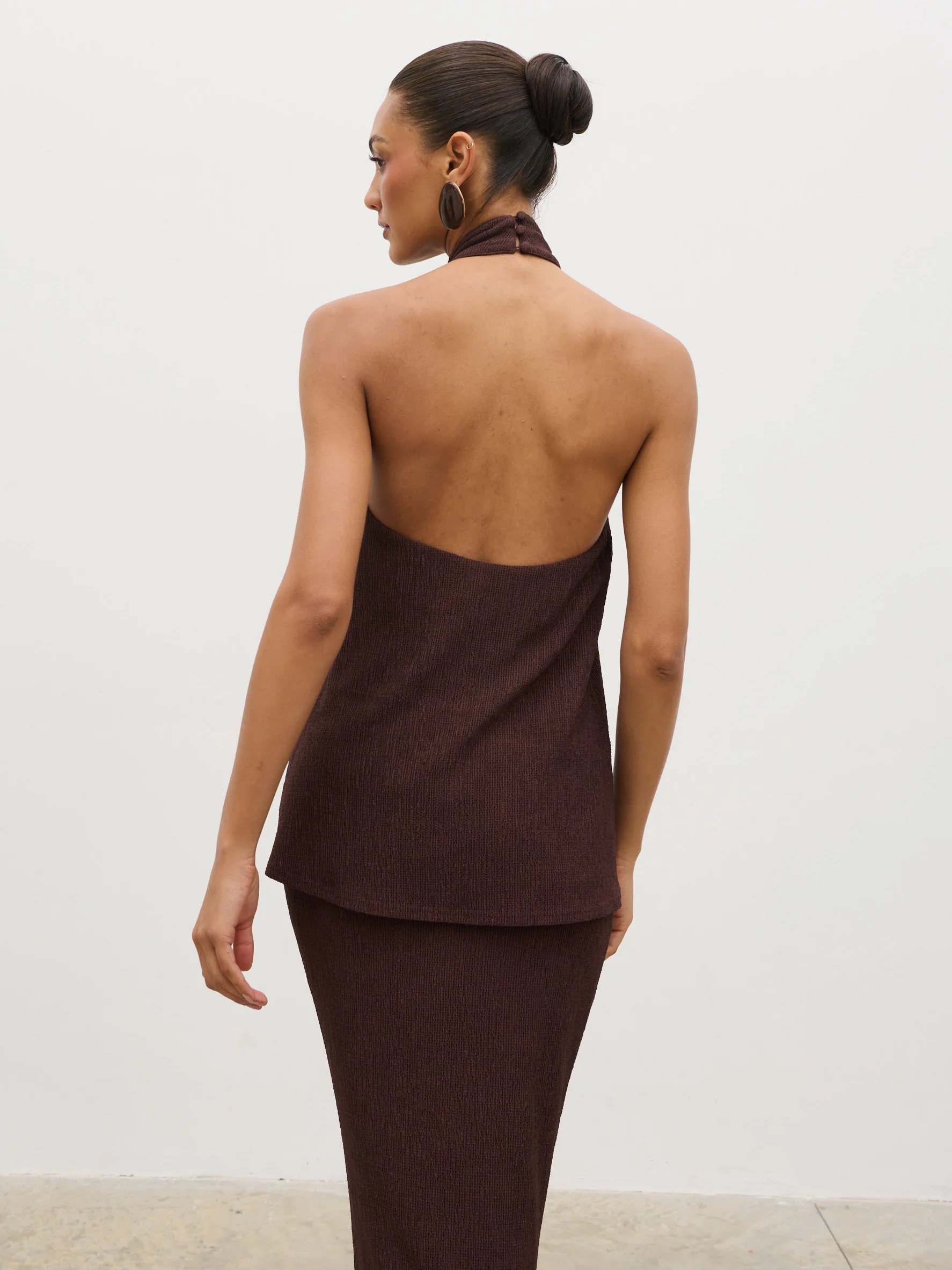 Evalina Corsage Halterneck Top - Brown - Image 6