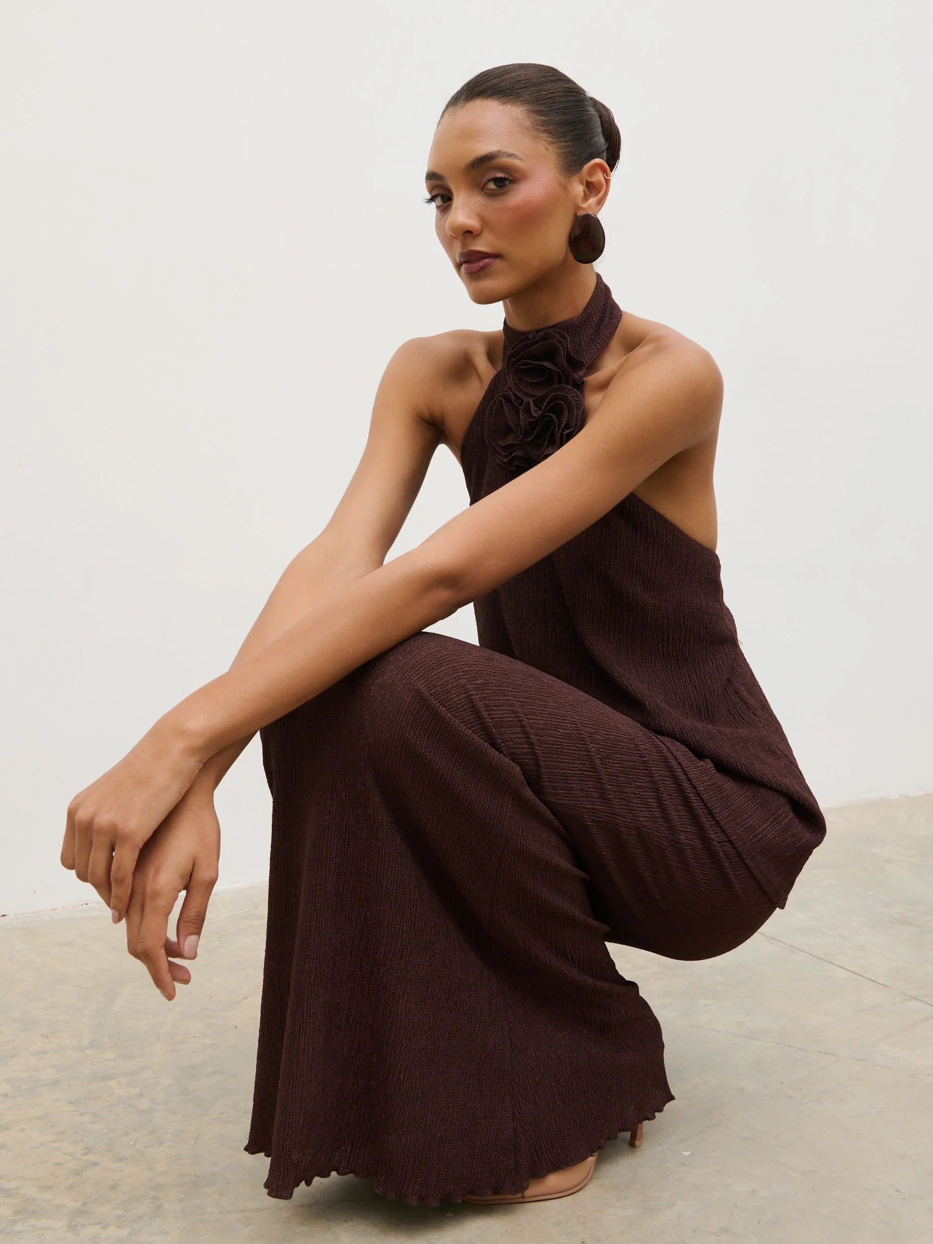 Evalina Crinkle Maxi Skirt - Brown - Image 3