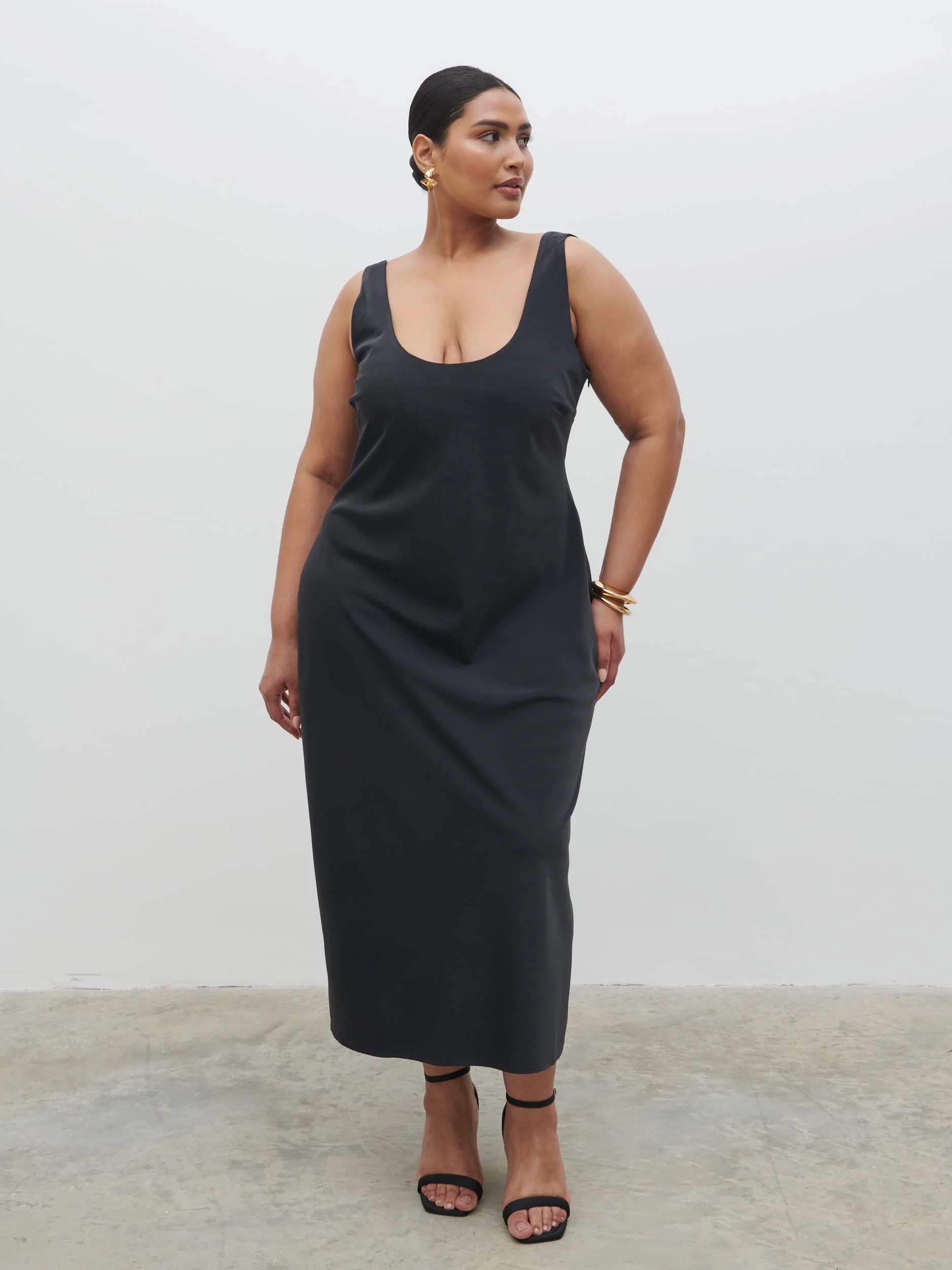Evelyn Satin Slip Midaxi Dress Curve - Black - Image 5