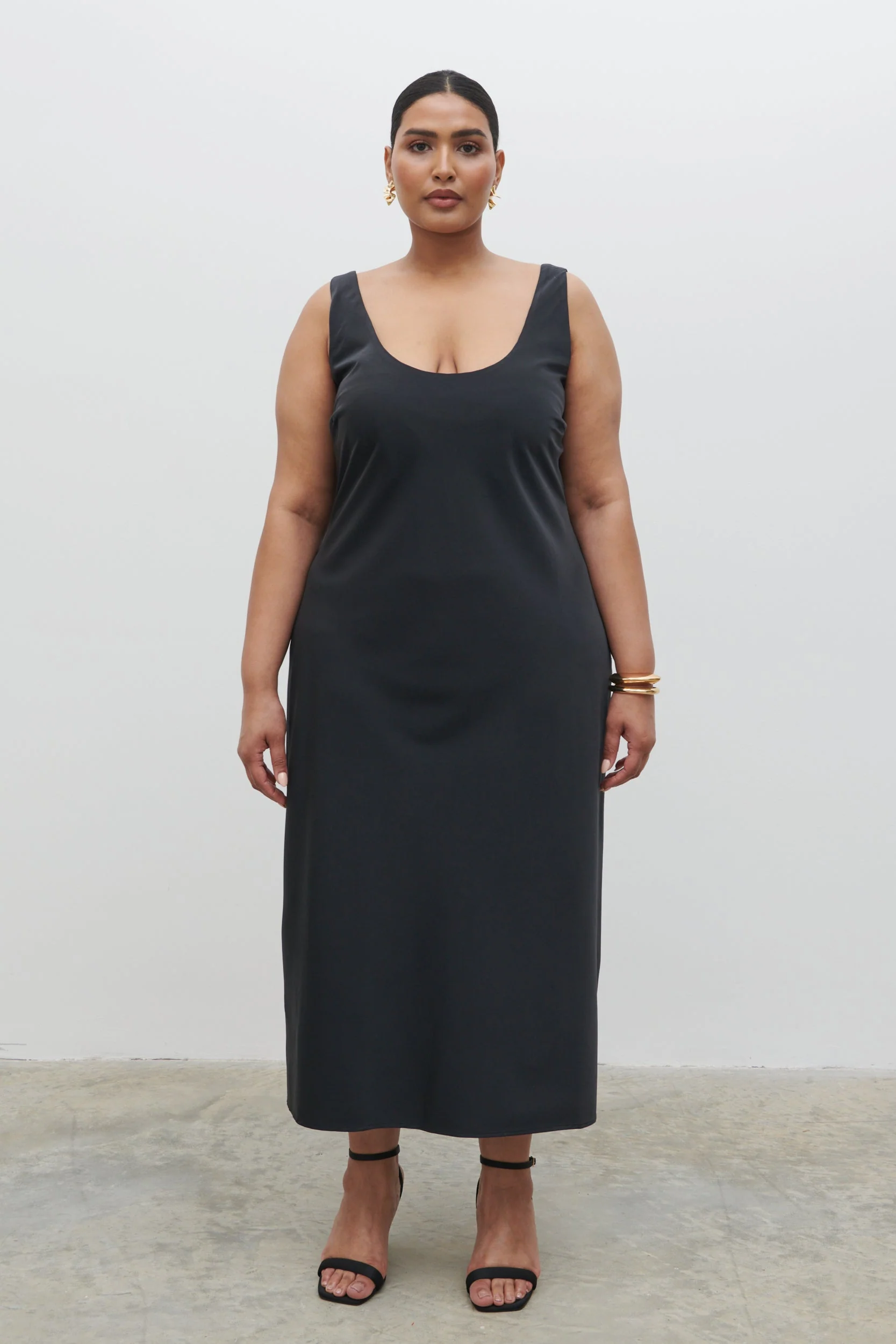 Evelyn Satin Slip Midaxi Dress Curve - Black - Image 6