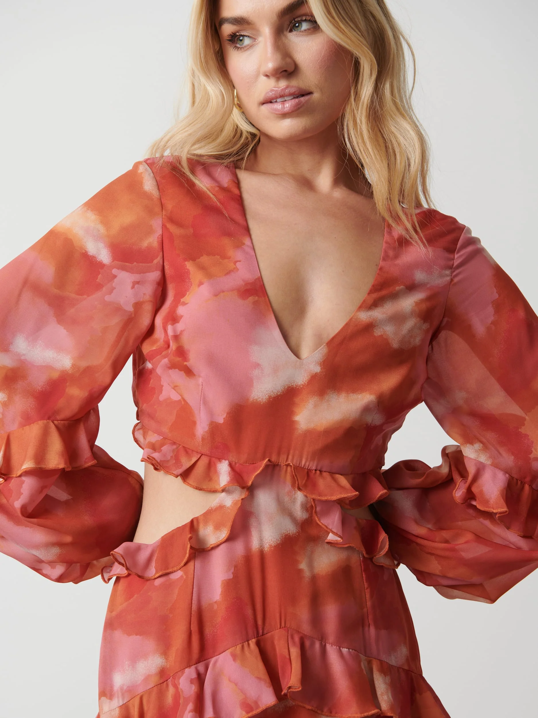 Evie Ruffle Maxi Dress - Abstract Watercolour - Image 2