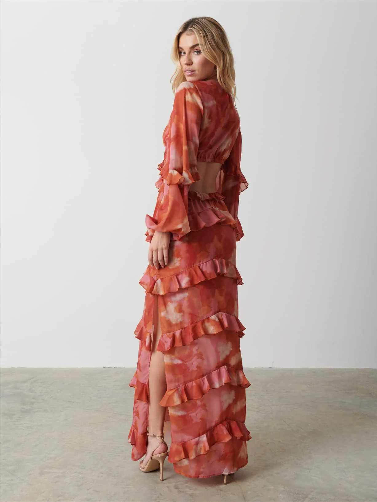 Evie Ruffle Maxi Dress - Abstract Watercolour - Image 3