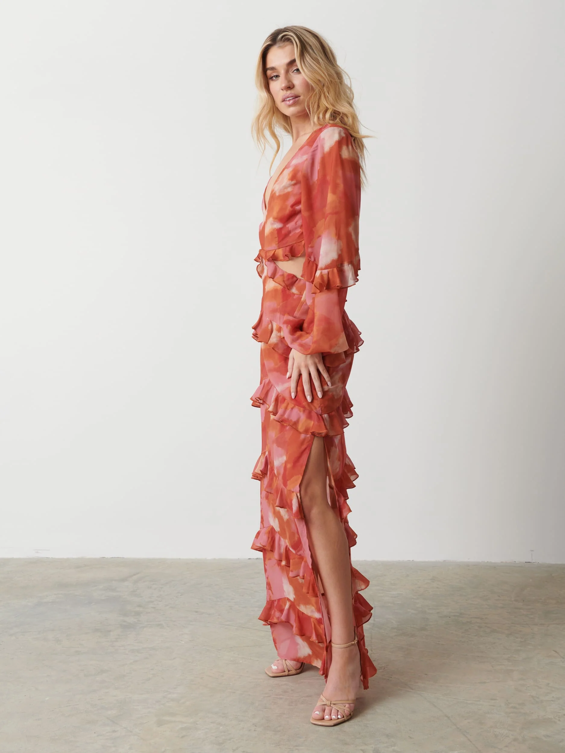 Evie Ruffle Maxi Dress - Abstract Watercolour - Image 4