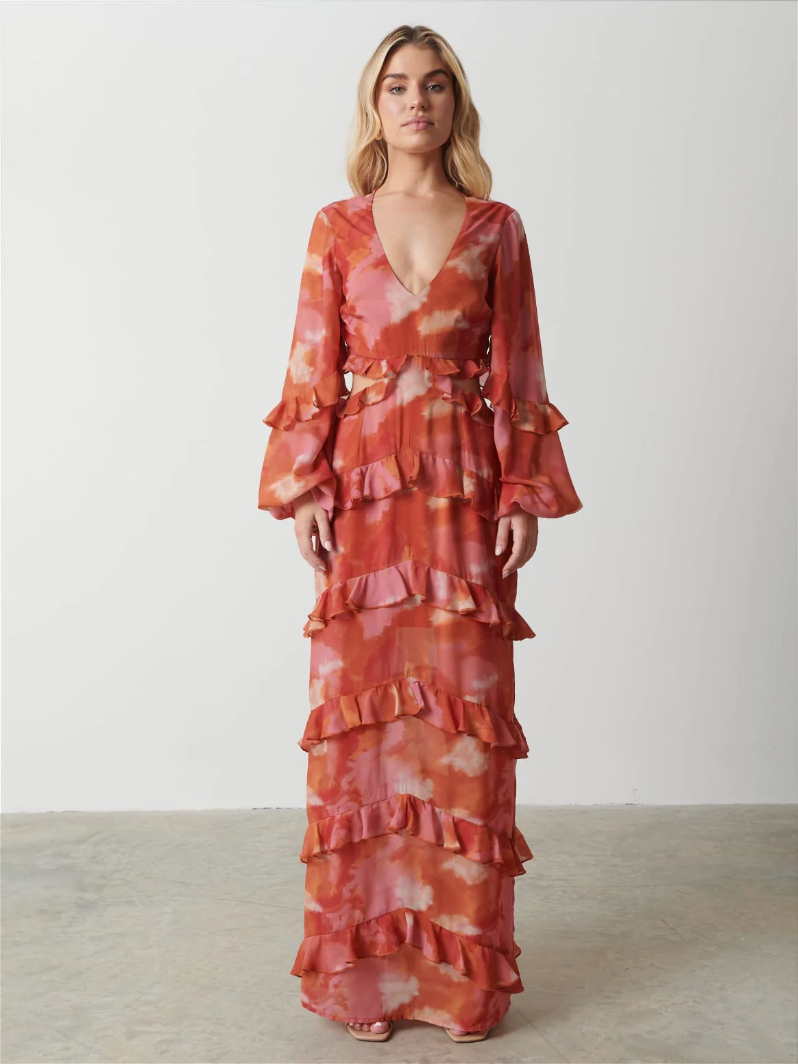 Evie Ruffle Maxi Dress - Abstract Watercolour - Image 5