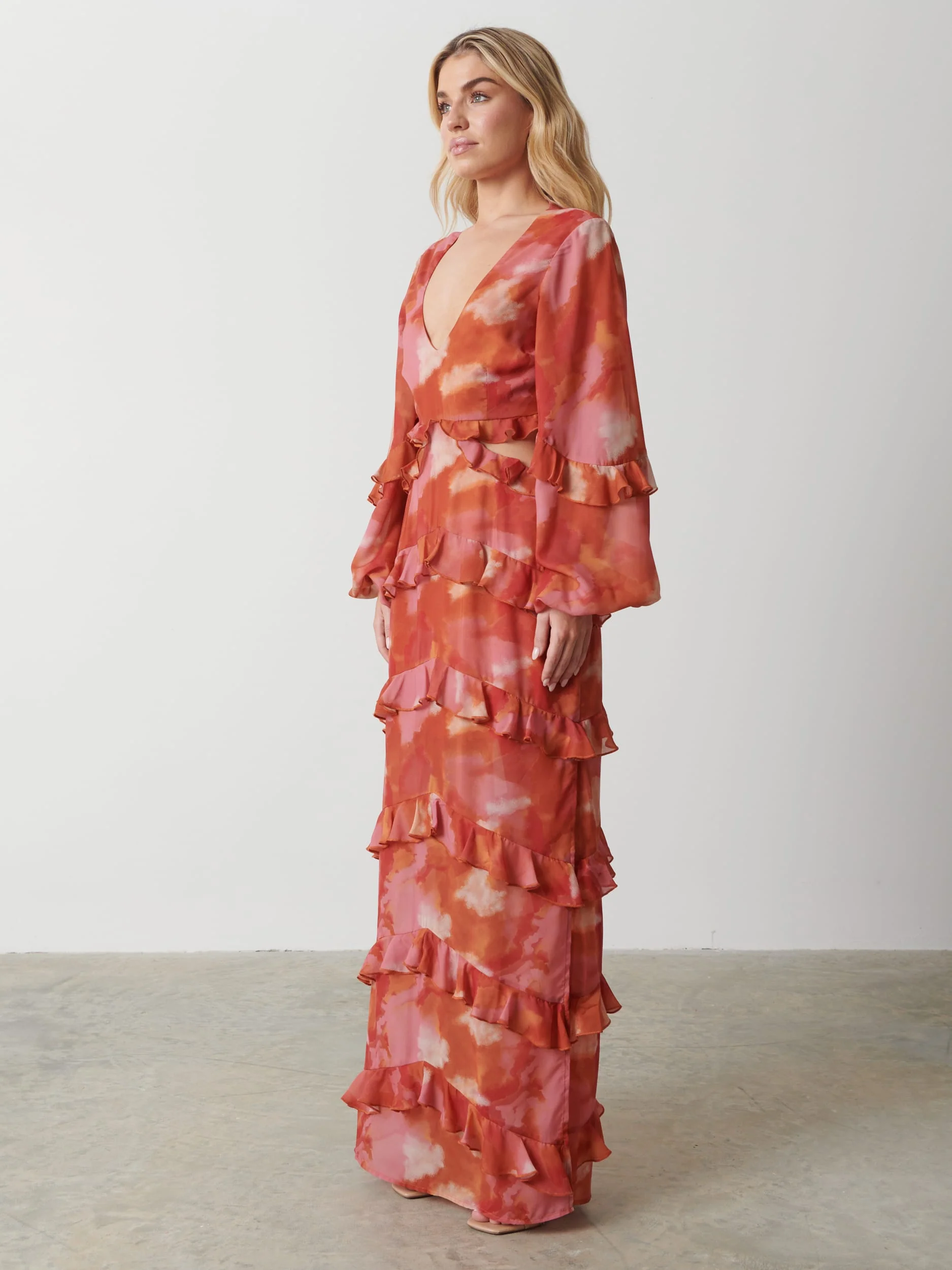 Evie Ruffle Maxi Dress - Abstract Watercolour - Image 6