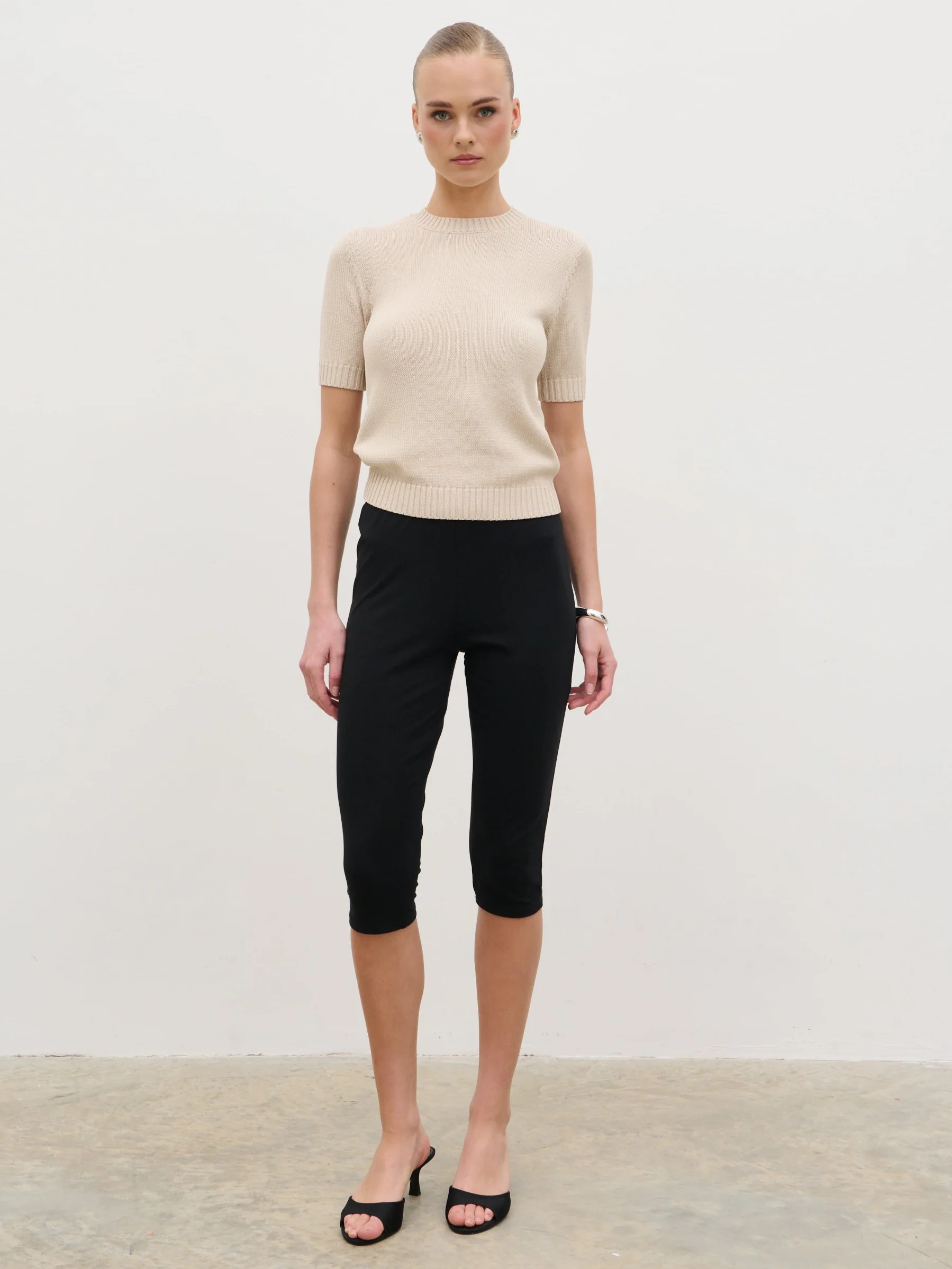 Fatima Knit Short Sleeve Top - Stone - Image 2