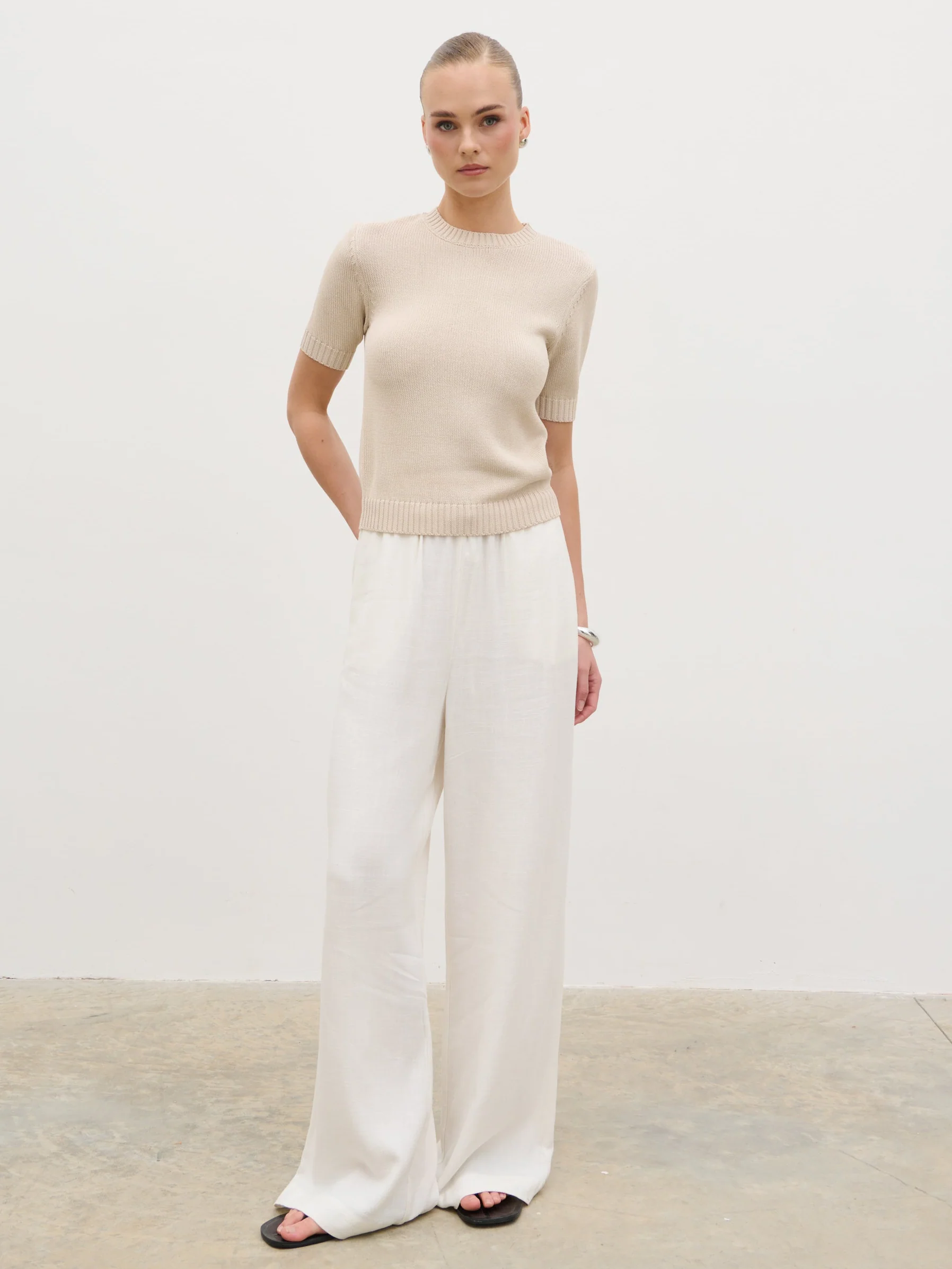Fatima Knit Short Sleeve Top - Stone - Image 3