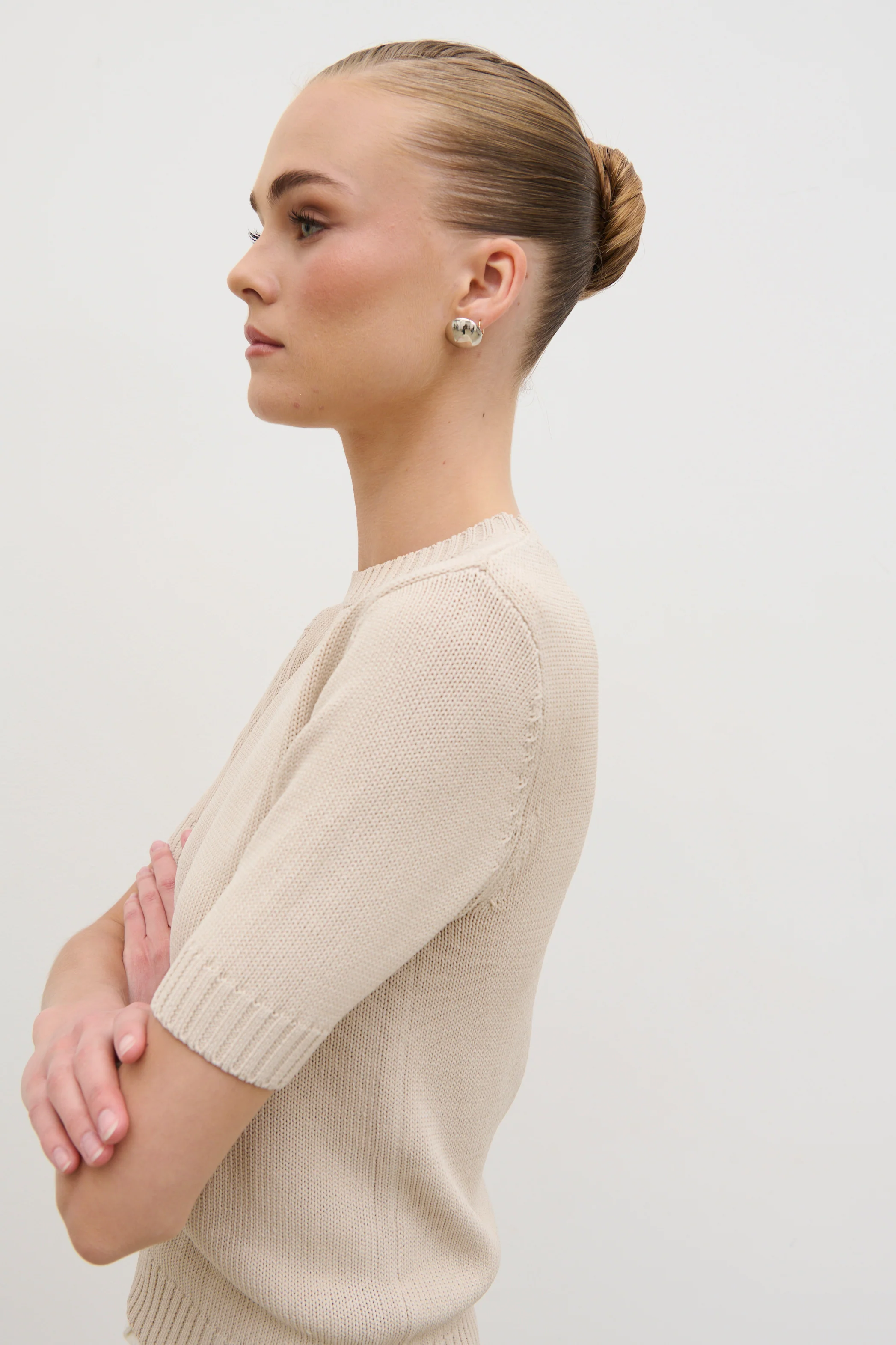 Fatima Knit Short Sleeve Top - Stone - Image 4