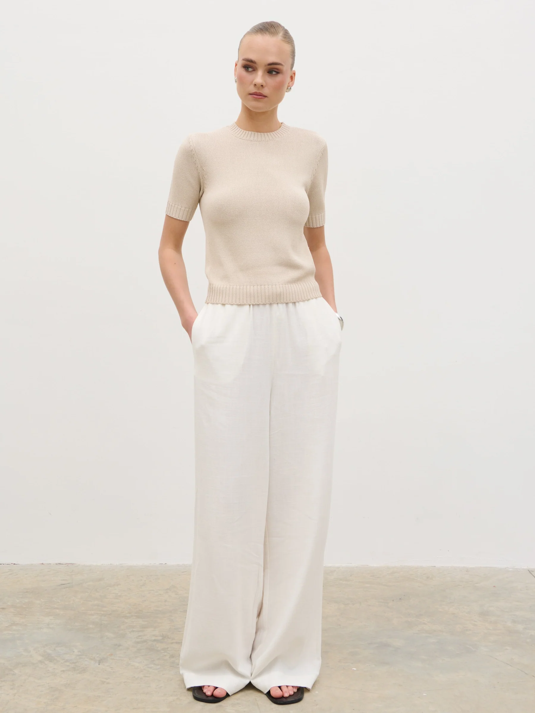 Fatima Knit Short Sleeve Top - Stone - Image 5