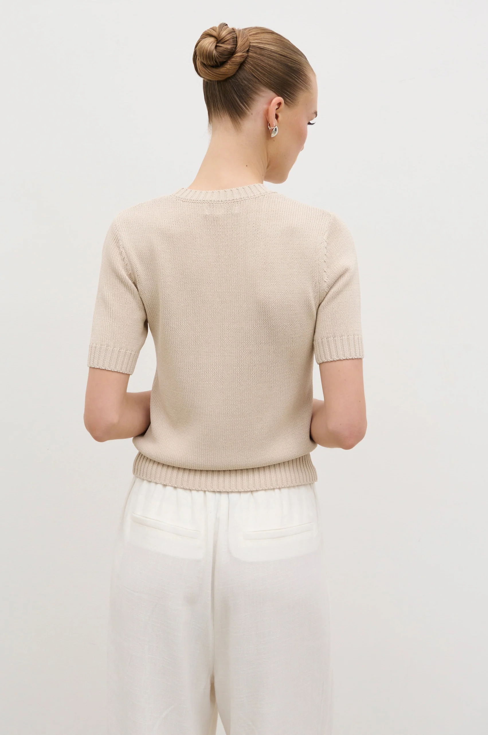 Fatima Knit Short Sleeve Top - Stone - Image 6