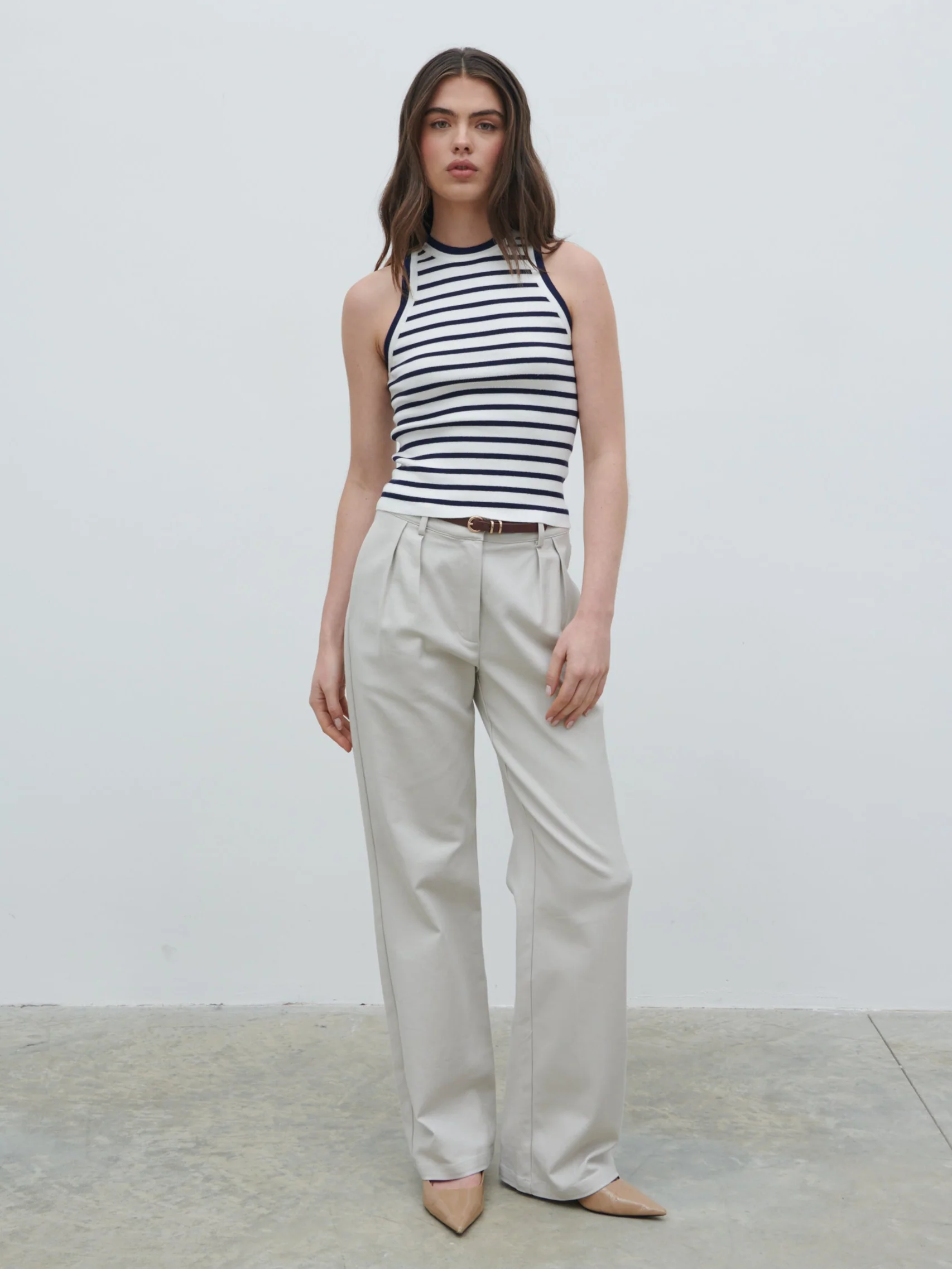 Ferne Stripe Knit Racer Top - Navy and Cream Stripe - Image 2