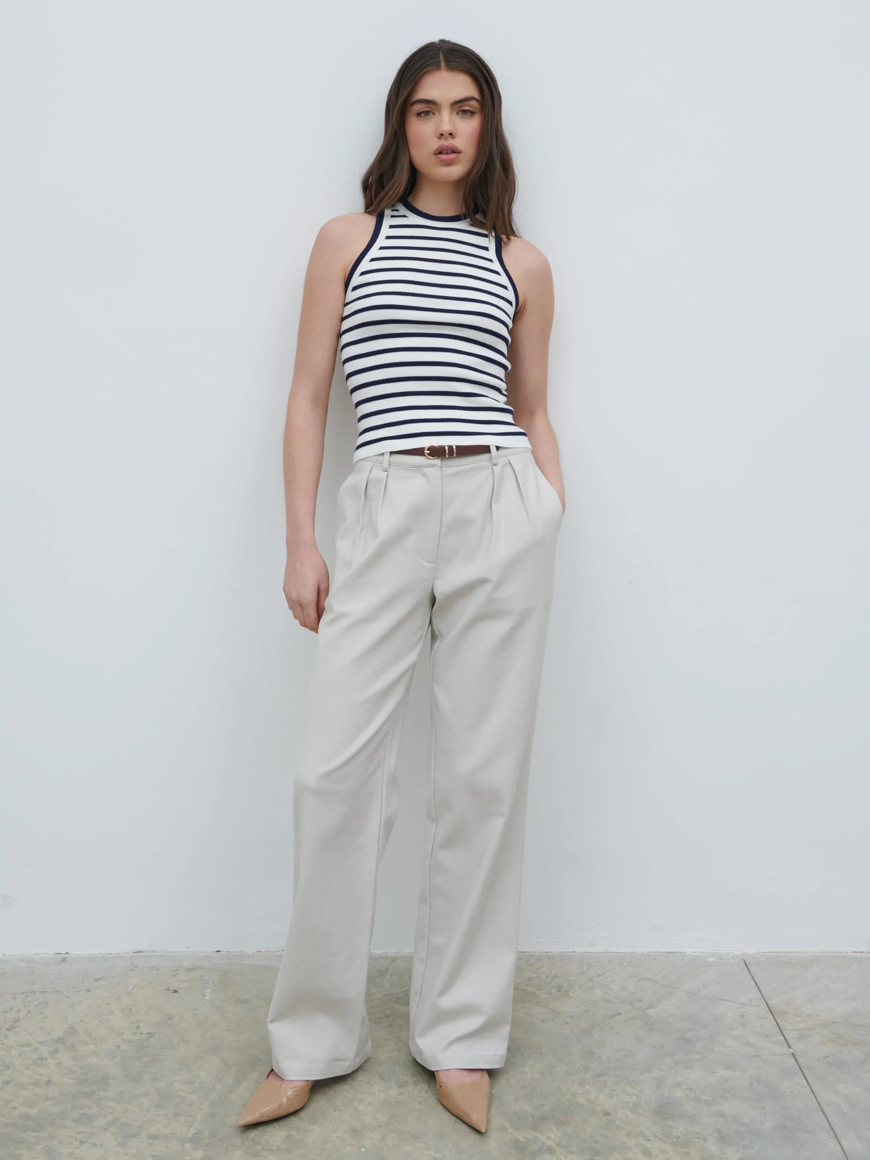 Ferne Stripe Knit Racer Top - Navy and Cream Stripe - Image 4