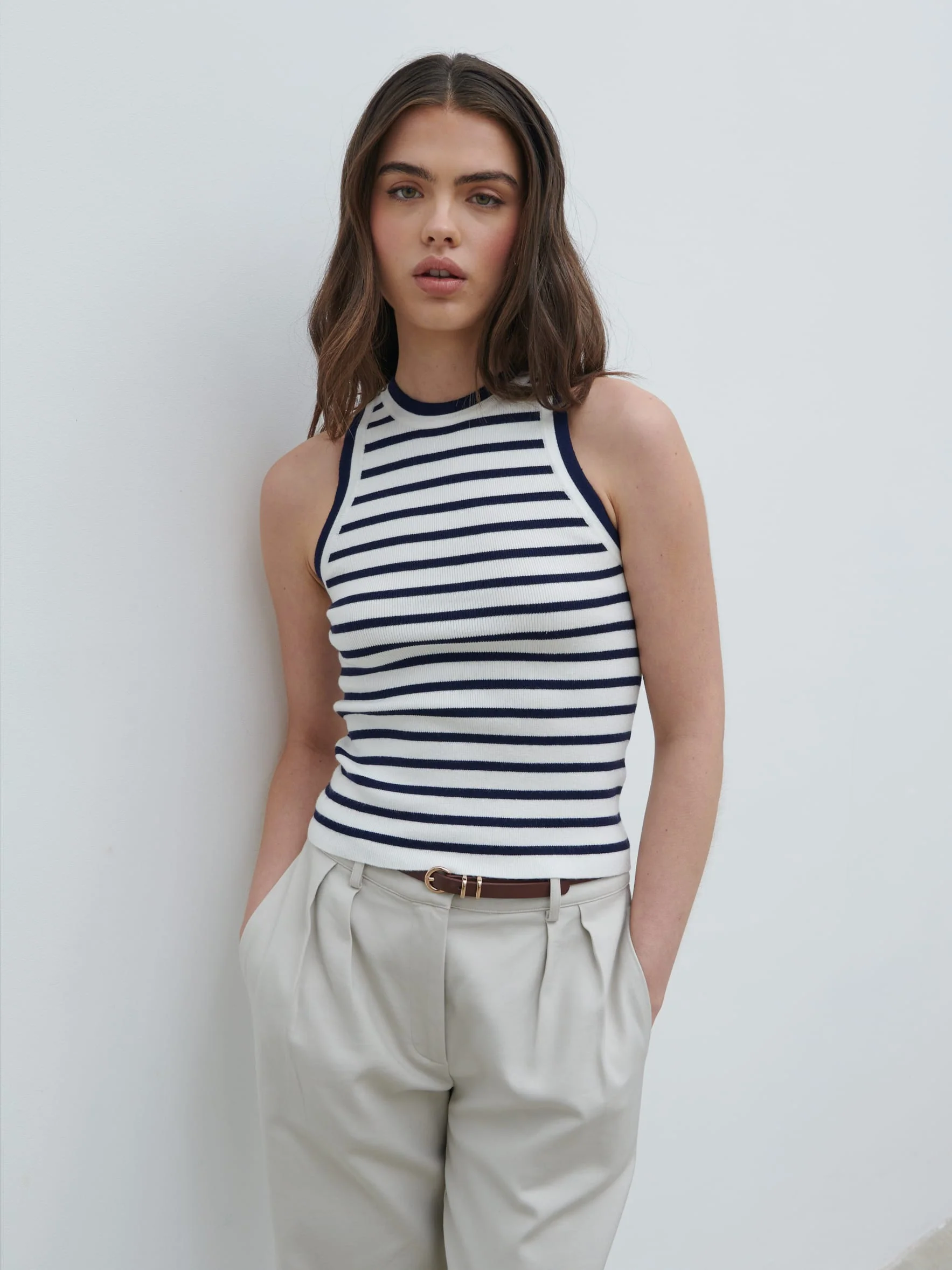 Ferne Stripe Knit Racer Top - Navy and Cream Stripe - Image 5