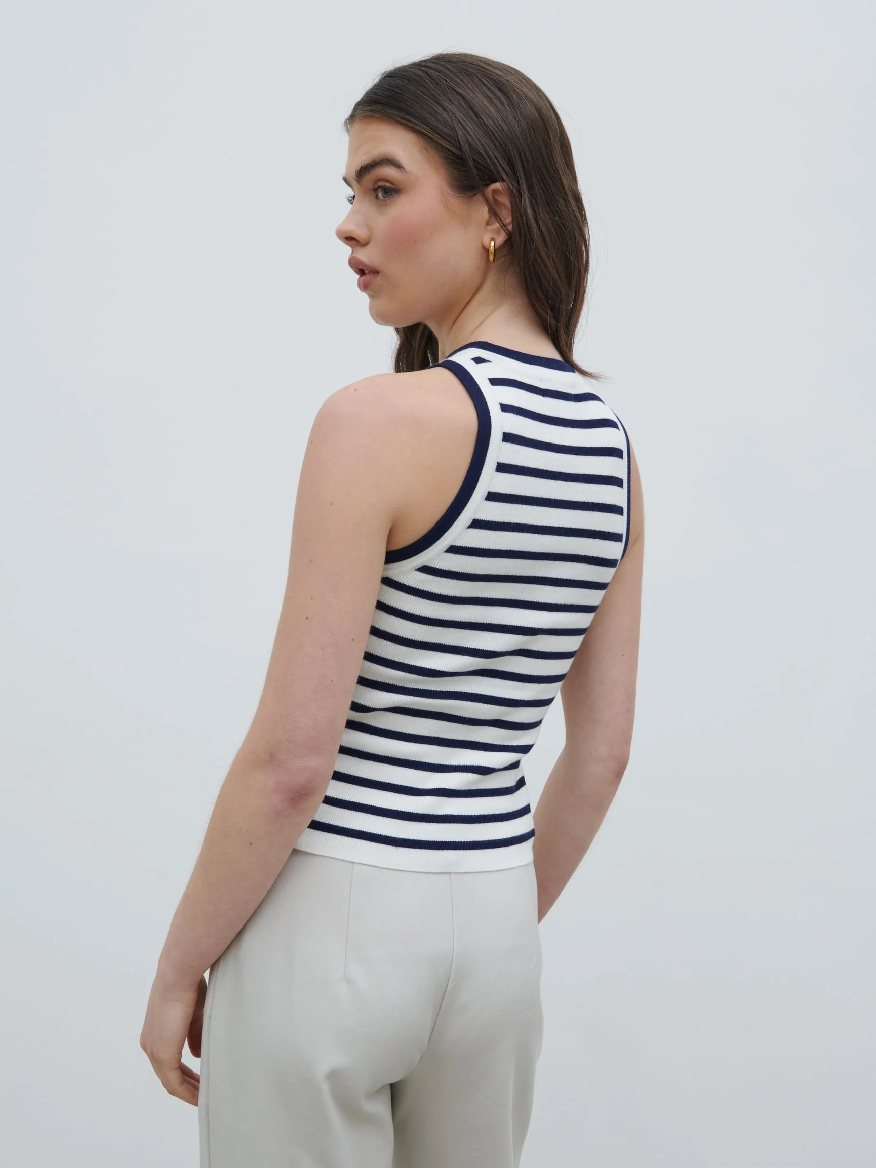 Ferne Stripe Knit Racer Top - Navy and Cream Stripe - Image 6
