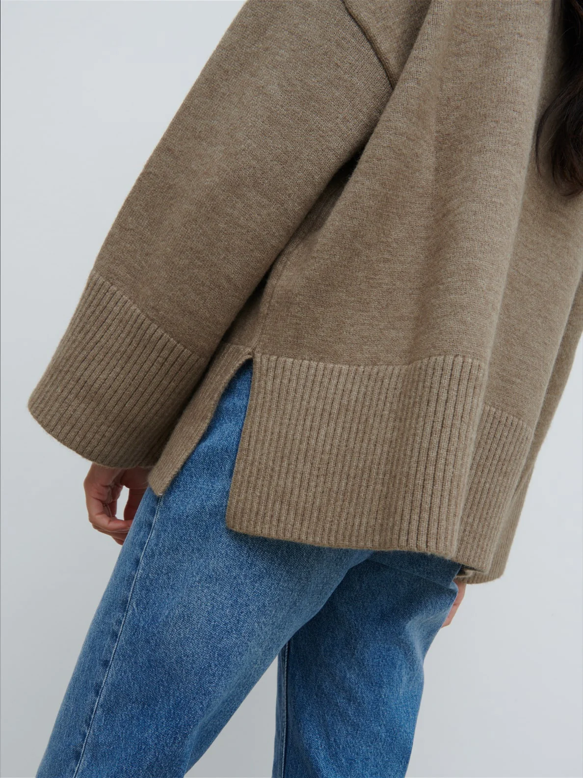 Finnity Slouchy Crew Neck Knit Jumper - Mushroom - Image 2