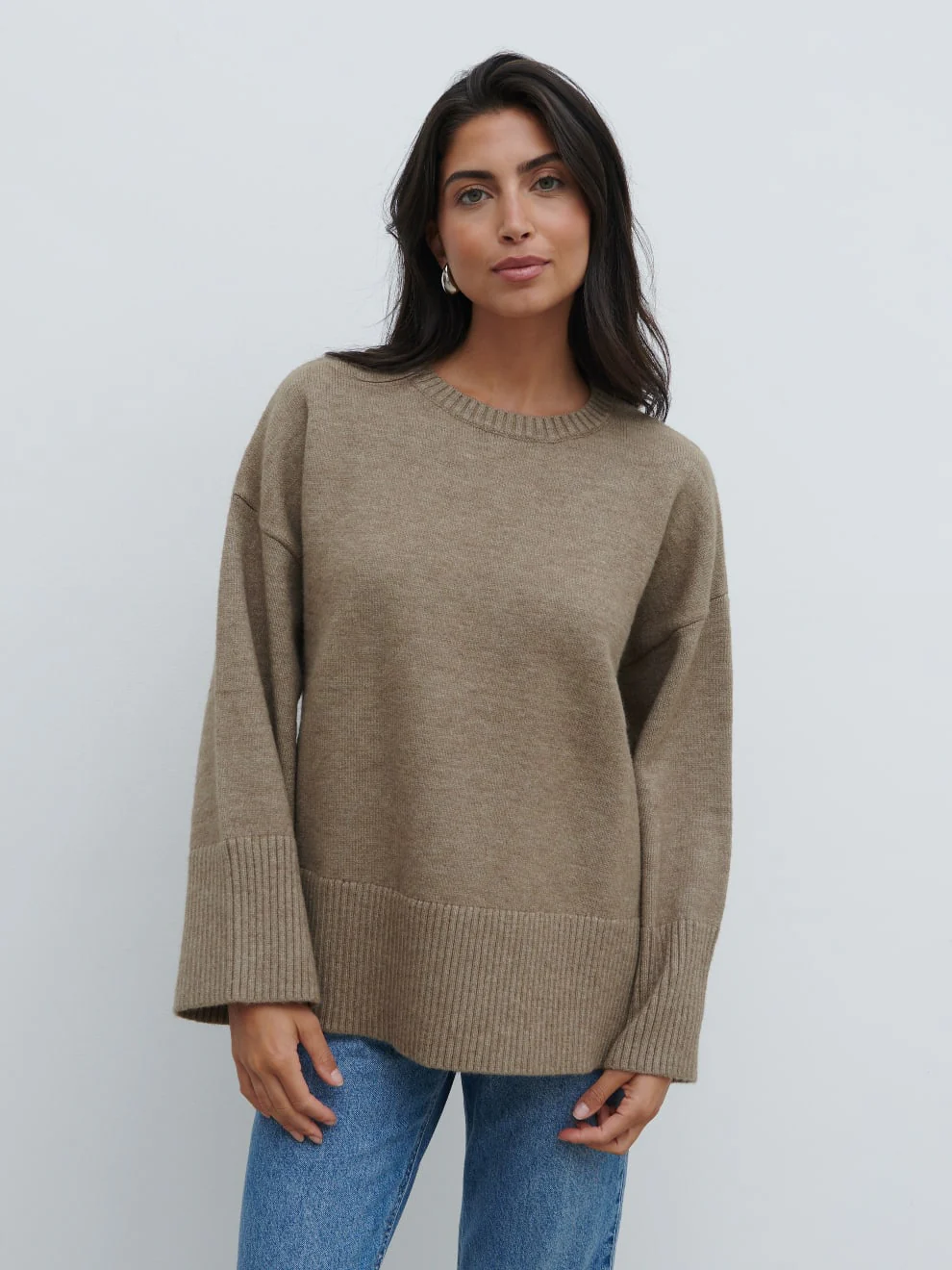 Finnity Slouchy Crew Neck Knit Jumper - Mushroom - Image 3