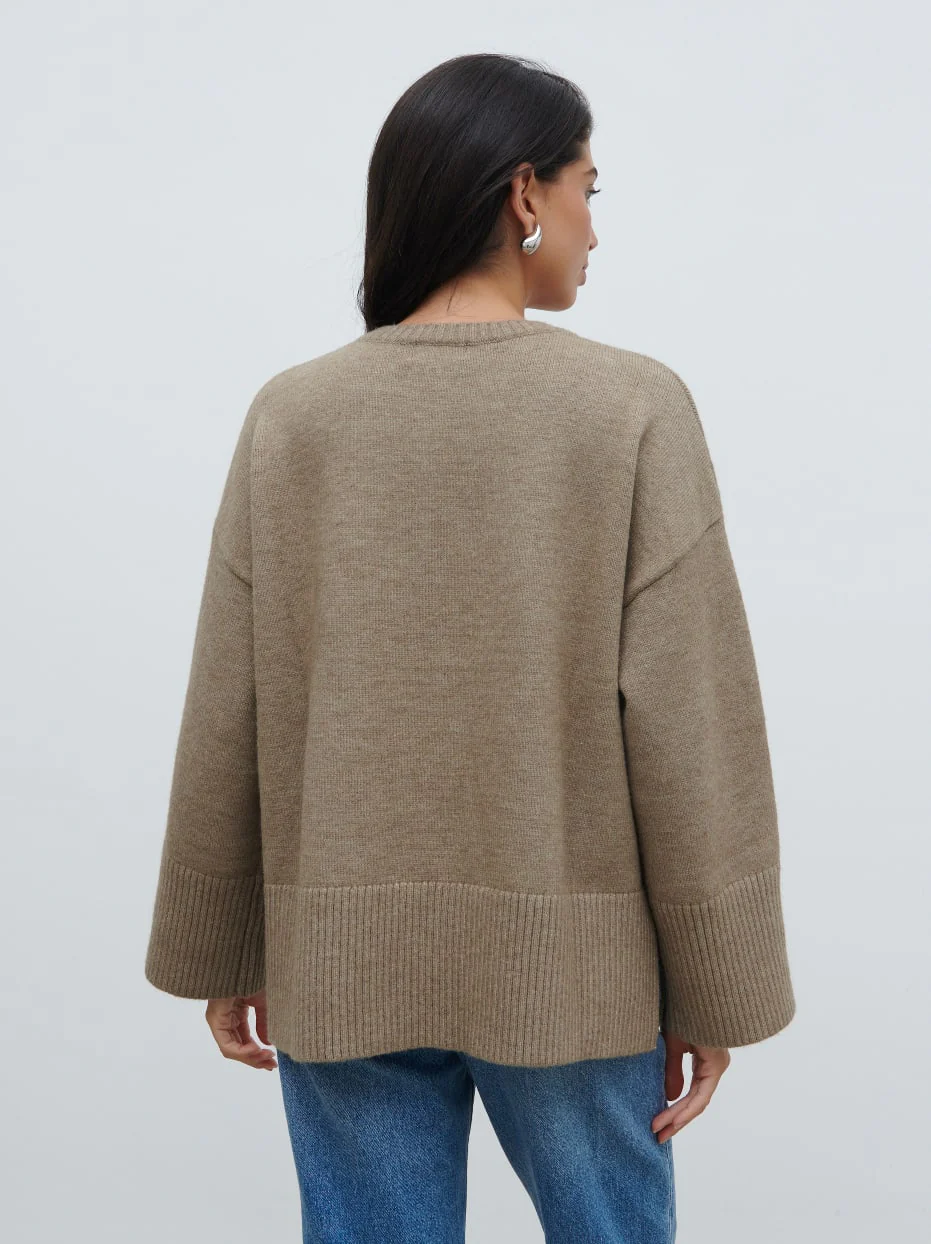 Finnity Slouchy Crew Neck Knit Jumper - Mushroom - Image 5