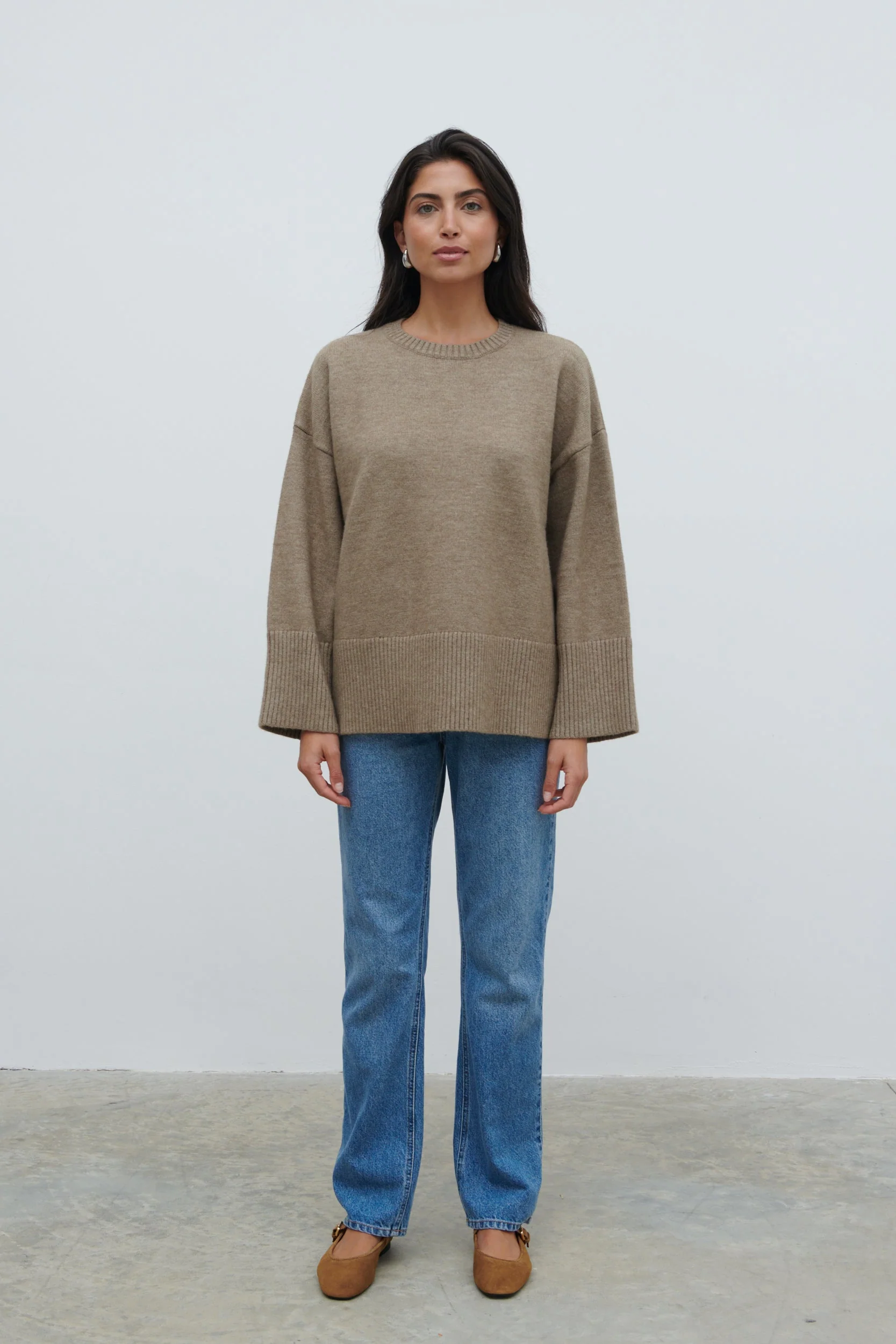 Finnity Slouchy Crew Neck Knit Jumper - Mushroom - Image 8