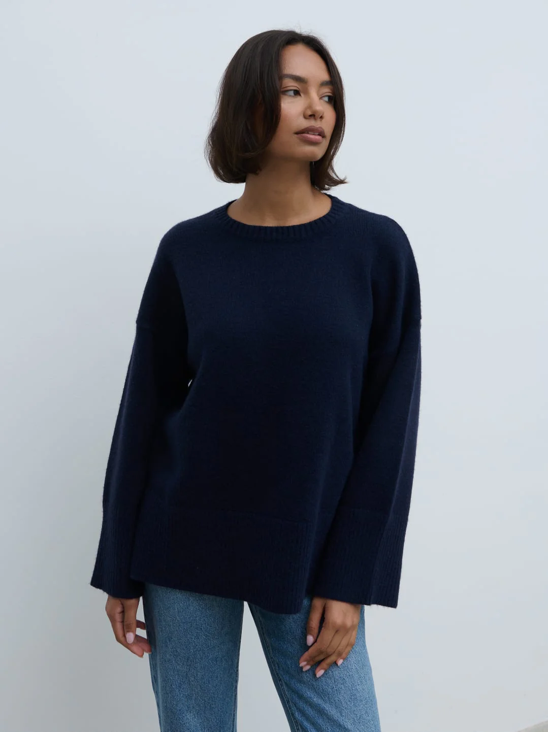 Finnity Slouchy Crew Neck Knit Jumper - Navy - Image 2