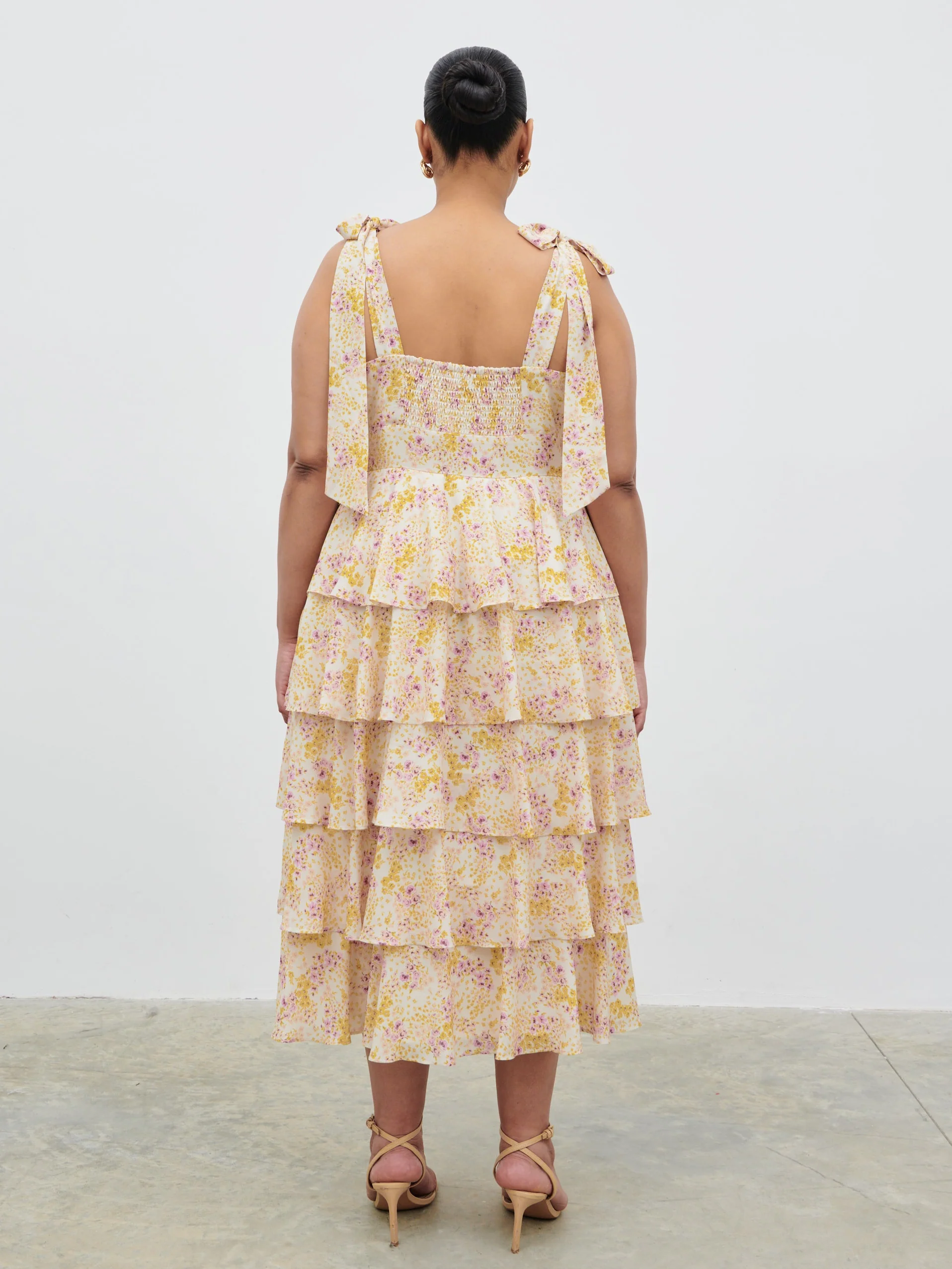 Fiore Tie Ruffle Midaxi Dress Curve - Ditsy Floral - Image 5