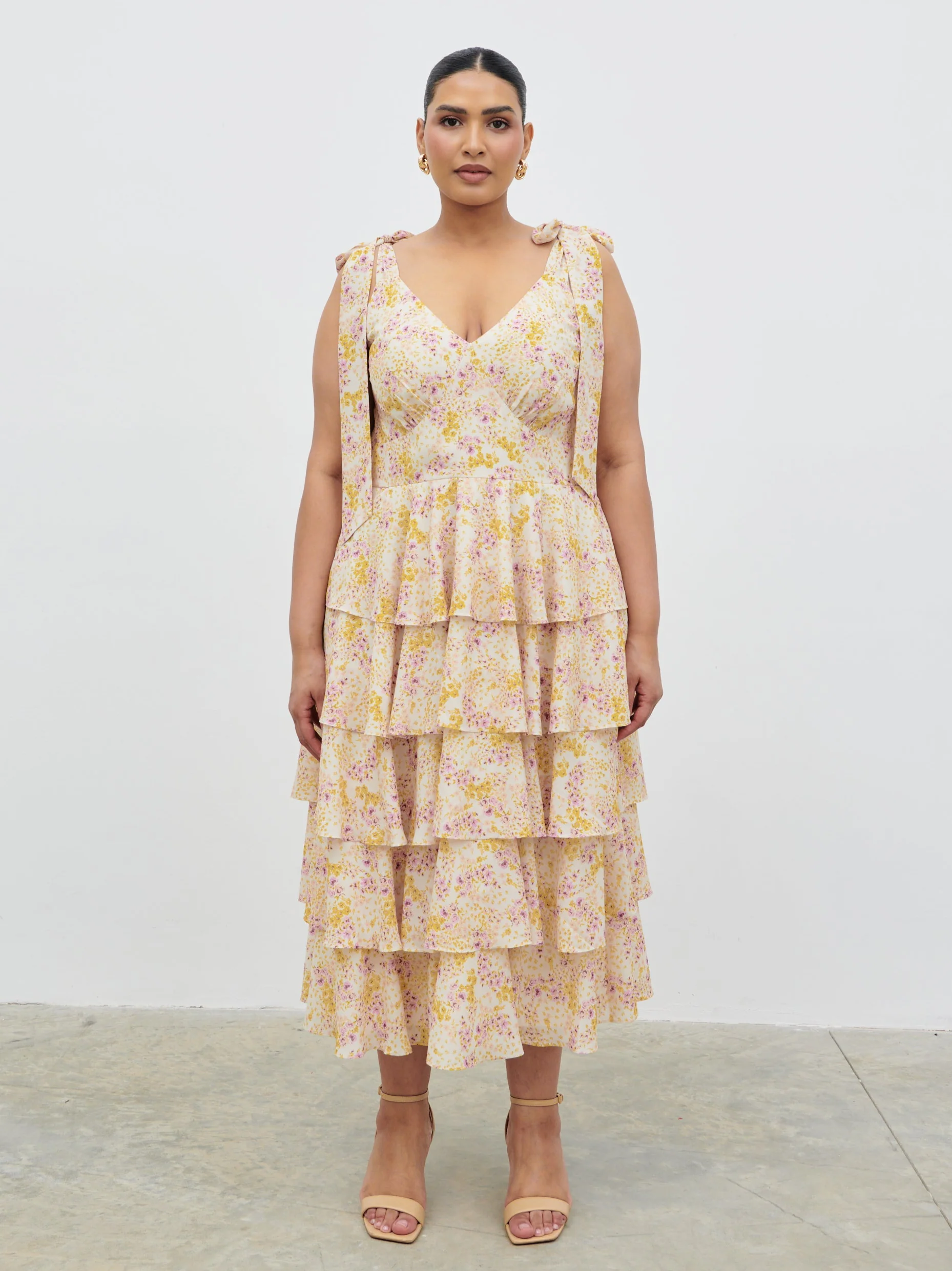 Fiore Tie Ruffle Midaxi Dress Curve - Ditsy Floral - Image 6