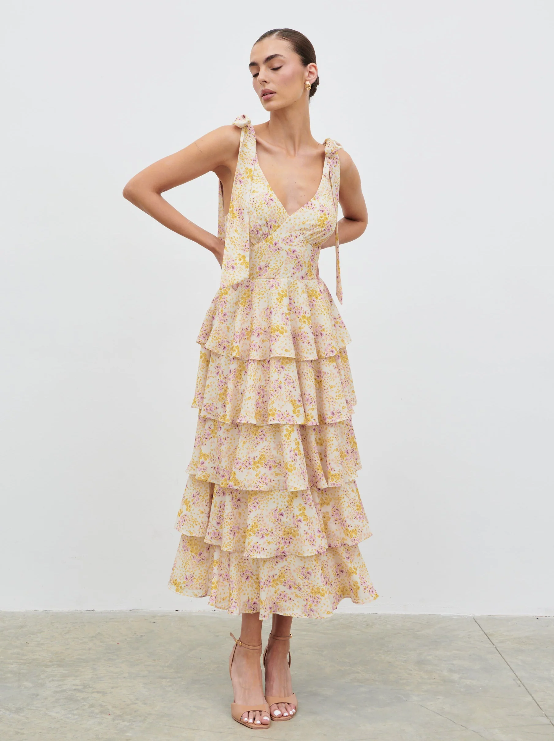 Fiore Tie Ruffle Midaxi Dress - Ditsy Floral - Image 3