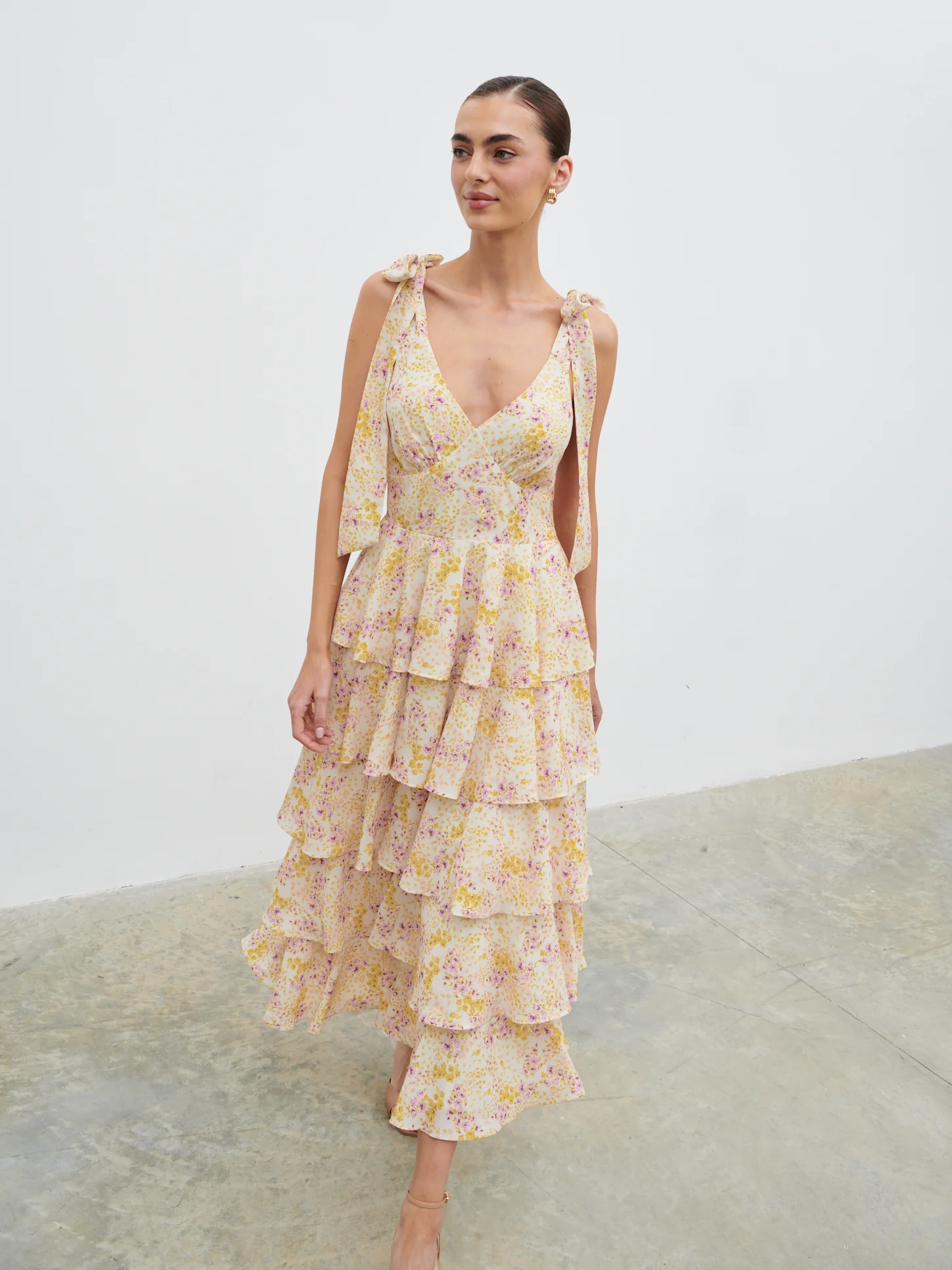 Fiore Tie Ruffle Midaxi Dress - Ditsy Floral - Image 4