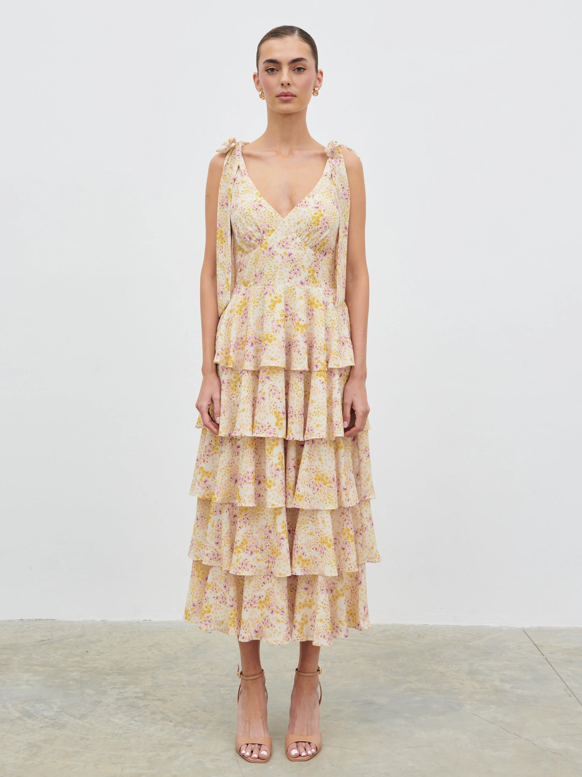 Fiore Tie Ruffle Midaxi Dress - Ditsy Floral - Image 7