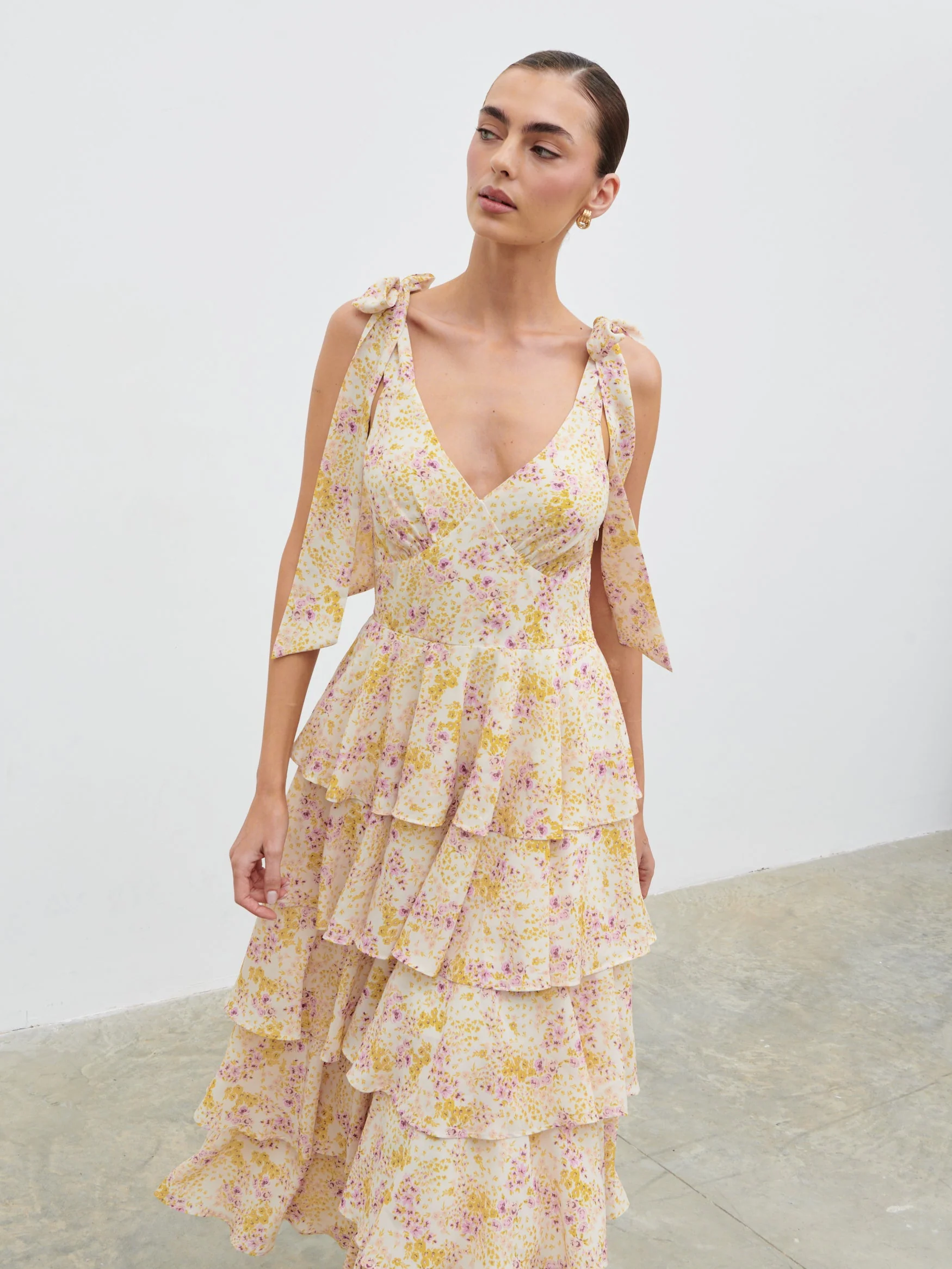 Fiore Tie Ruffle Midaxi Dress - Ditsy Floral - Image 8