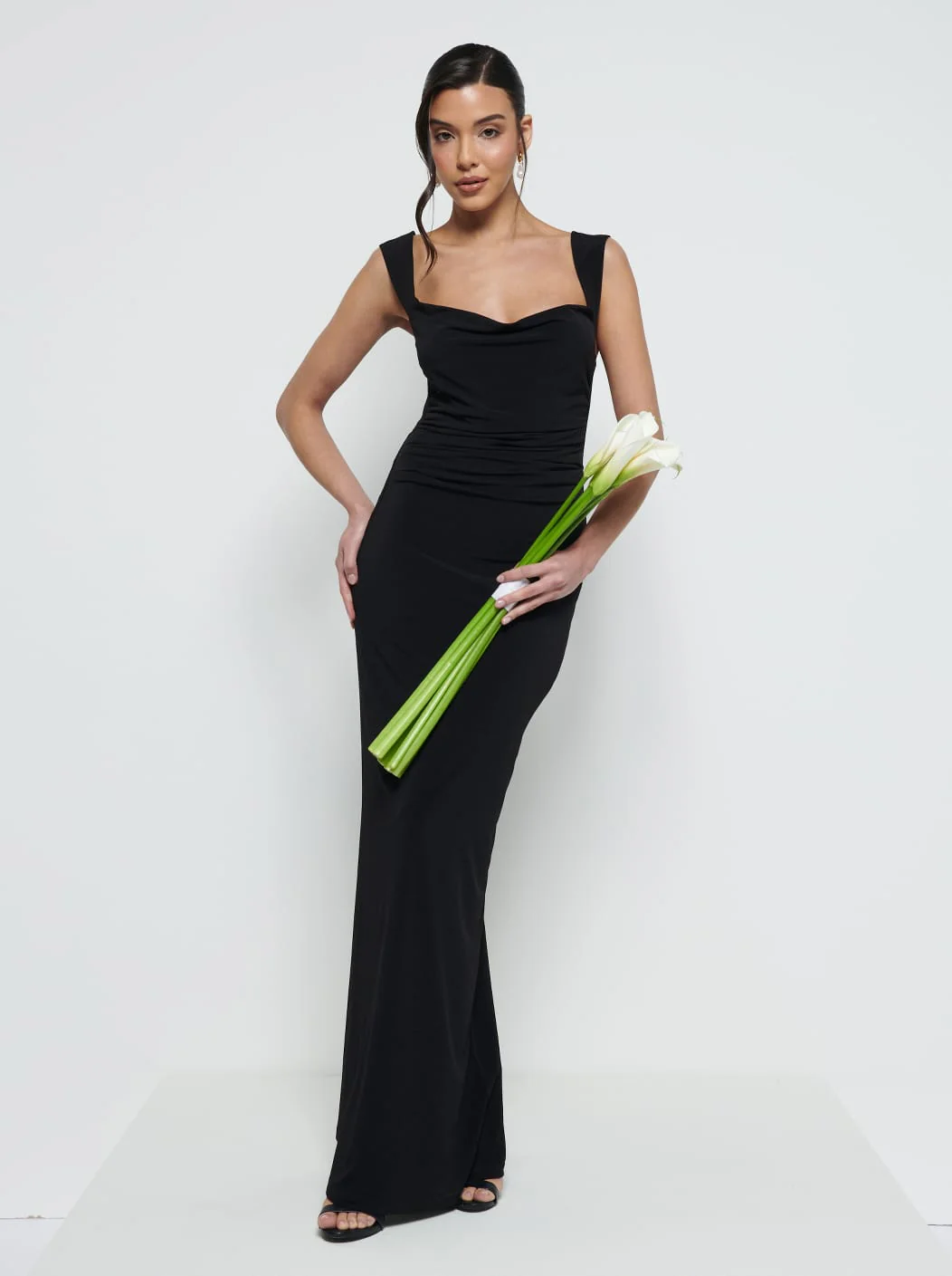Florence Cowl Neck Jersey Maxi Bridesmaid Dress - Black - Image 4