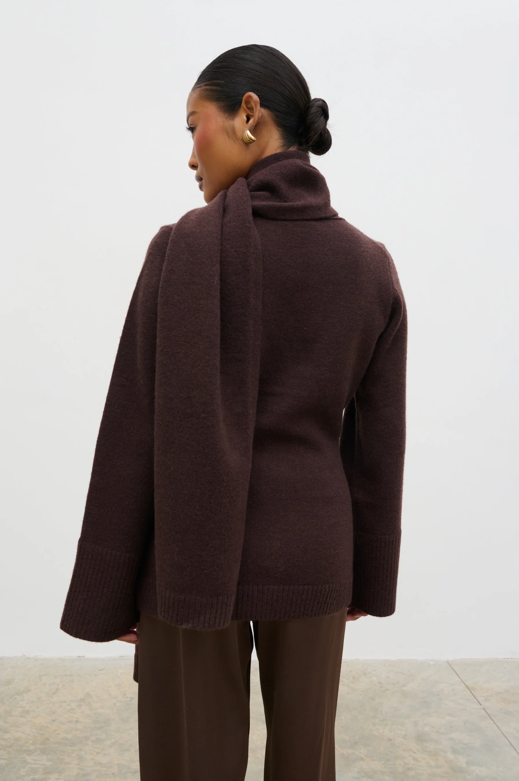 Florie Knit Cardigan with Scarf - Chocolate Brown - Image 5